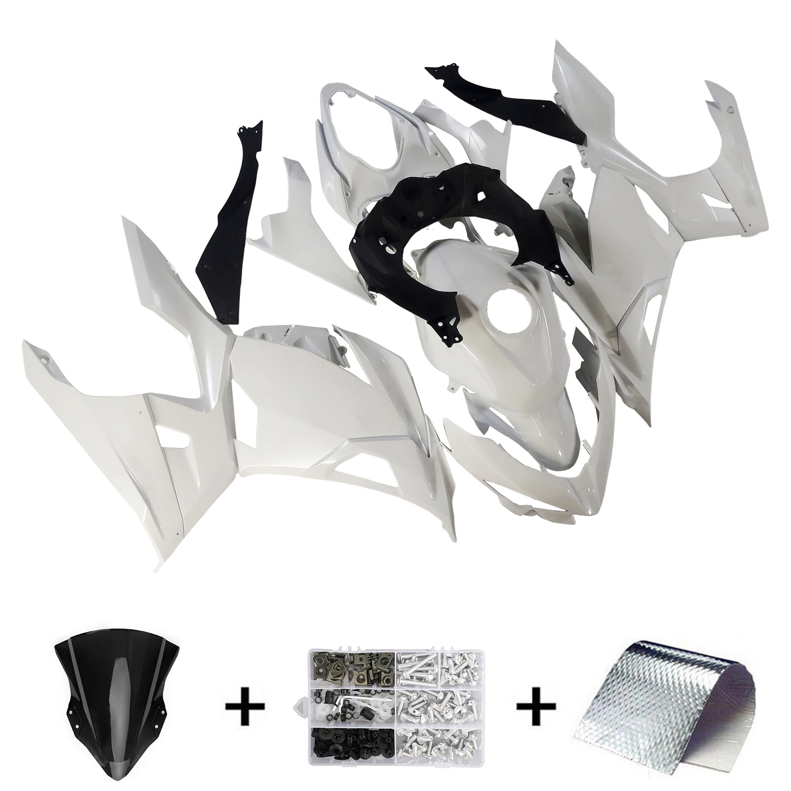 Amotopart 2018-2024 Kawasaki Ex400 Ninja400 Pearl White Fairing Kit
