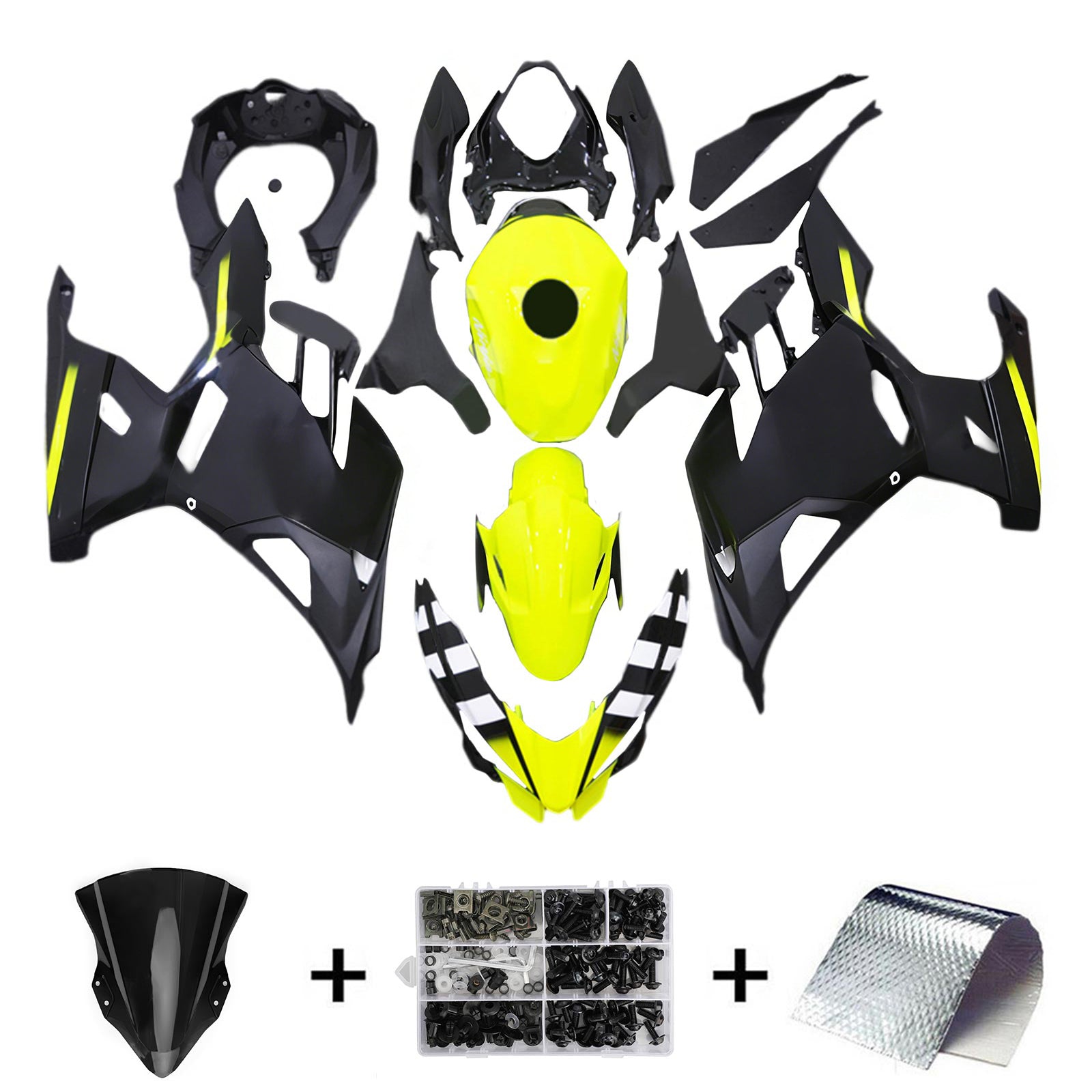 Amotopart 2018-2024 Kawasaki EX400 Ninja400 Yellow&Black Skull Fairing Kit