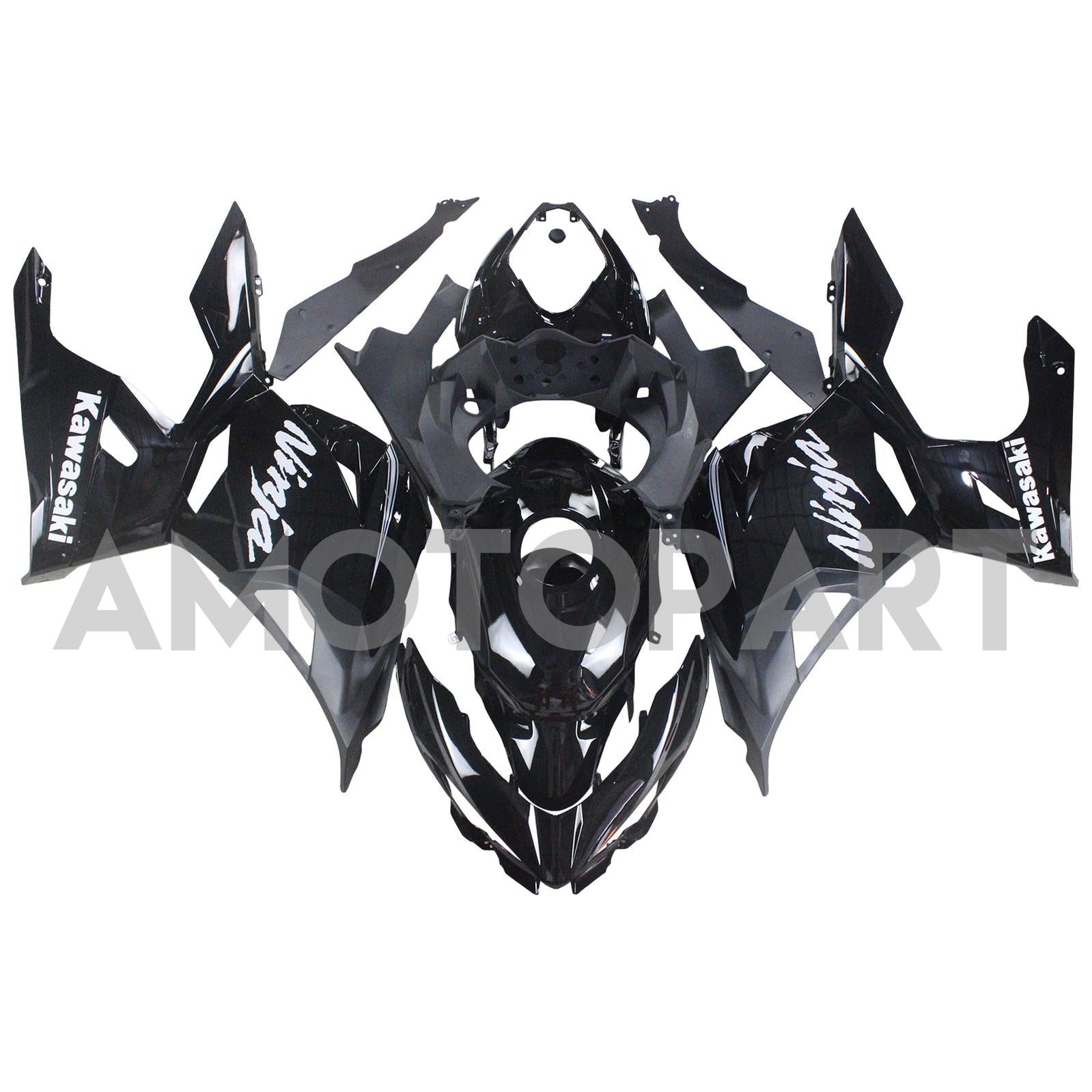 Amotopart 2018-2024 Kawasaki EX400 Ninja400 Black with Blue Letter Fairing Kit