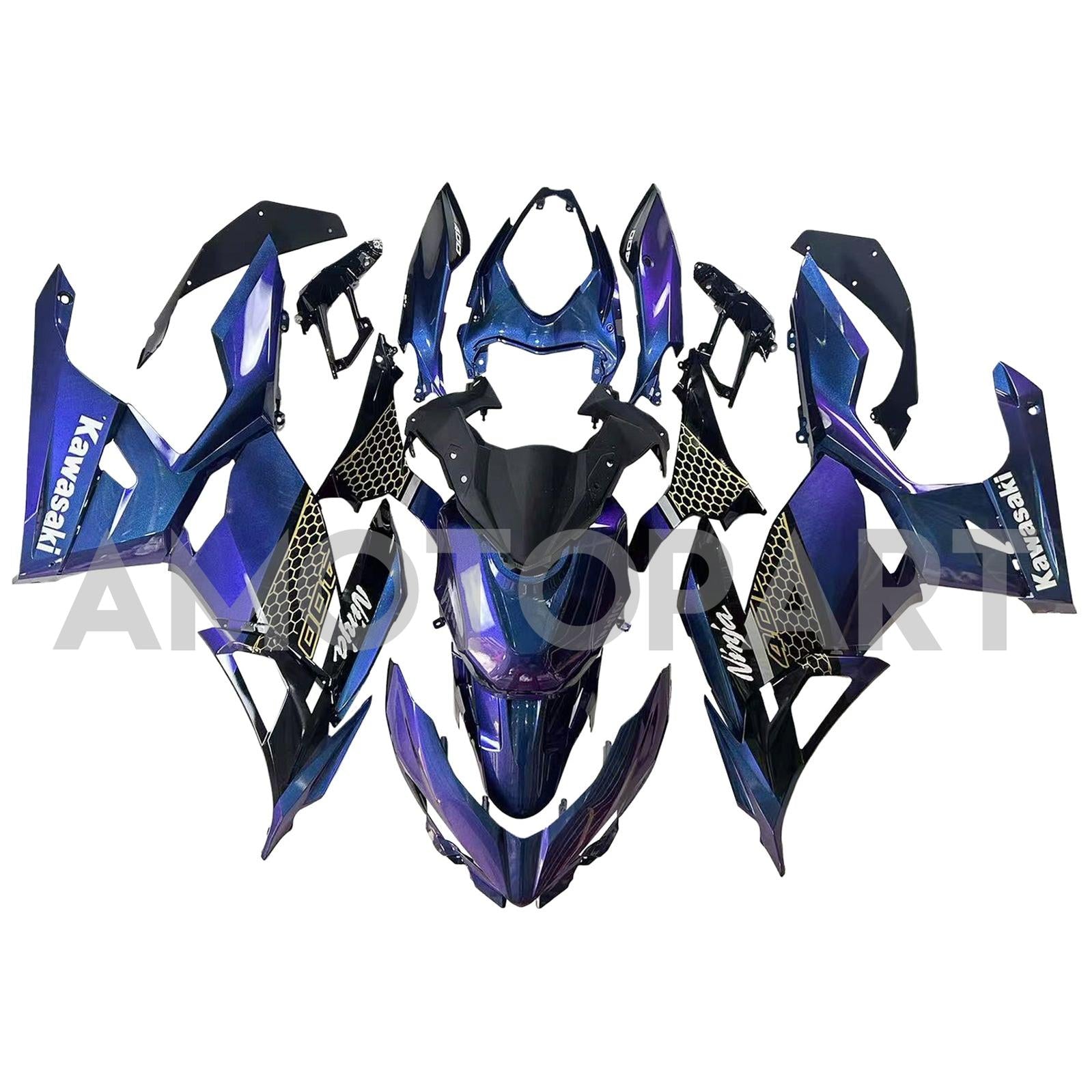 Amotopart 2018-2024 Kawasaki EX400 Ninja400 Chameleon Blue & Purple Fairing Kit