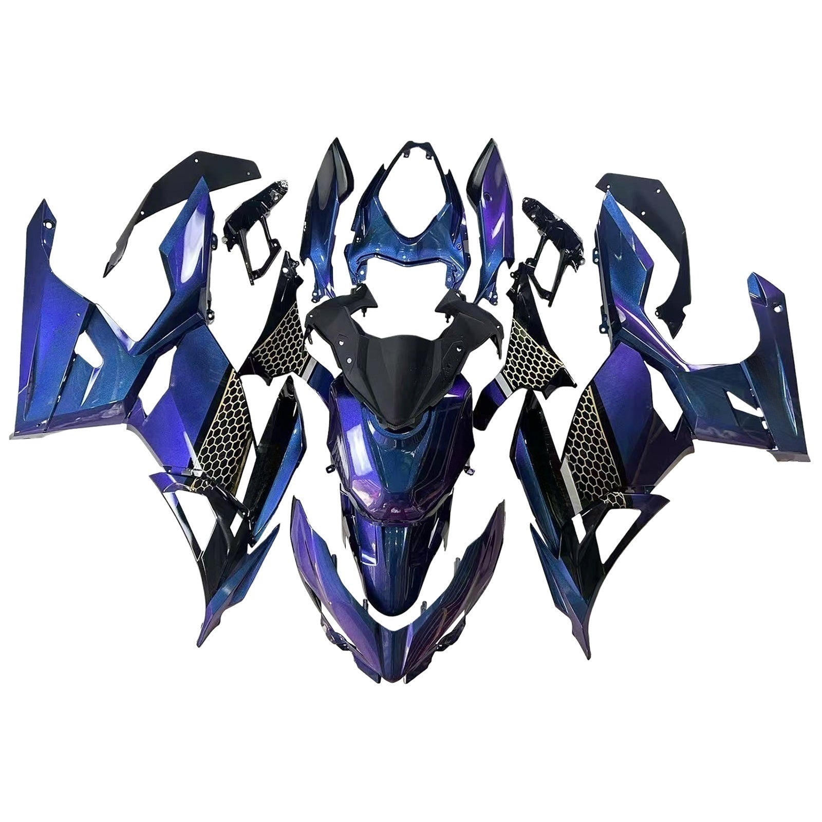 Amotopart 2018-2024 Kawasaki EX400 Ninja400 Chameleon Blue & Purple Fairing Kit