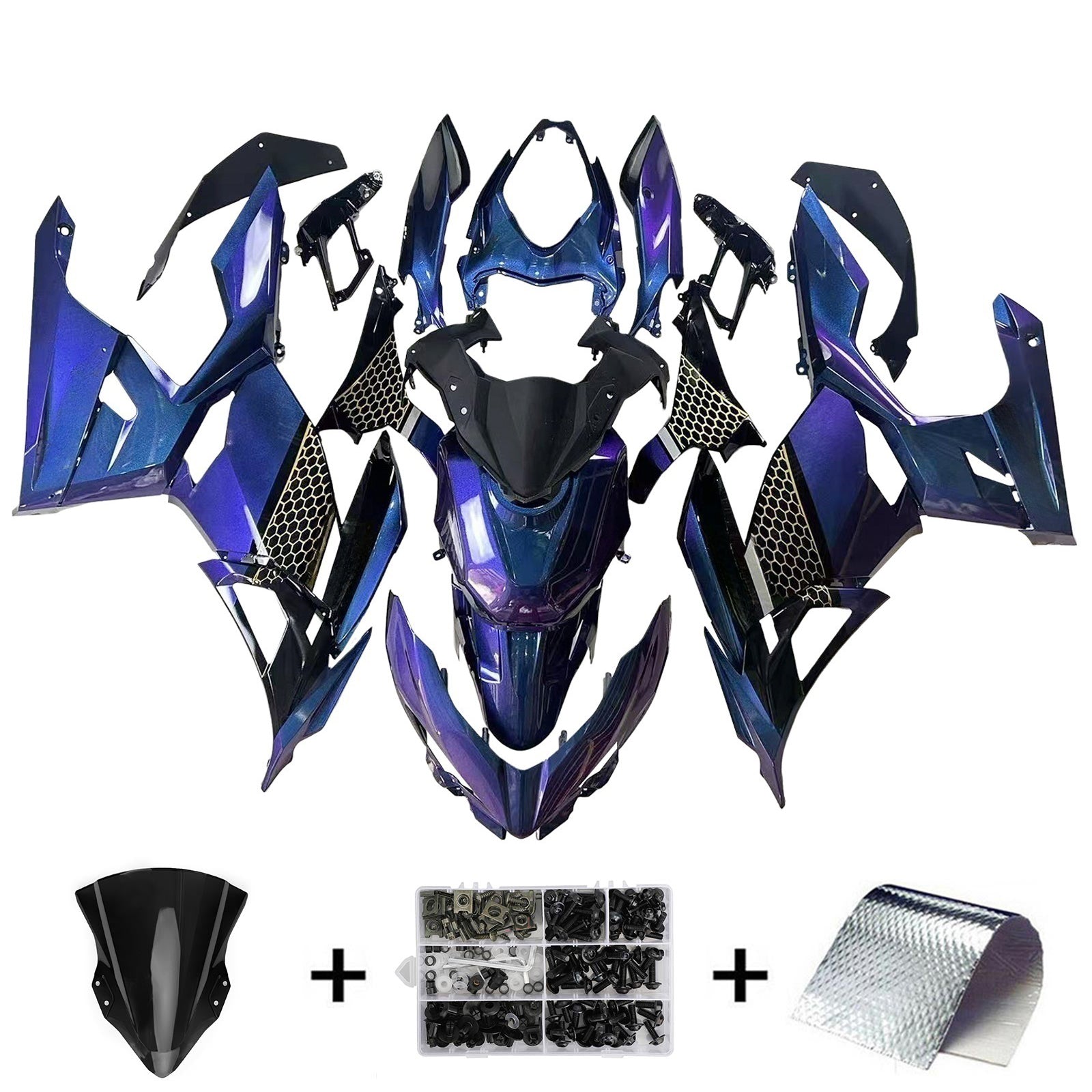 Amotopart 2018-2024 Kawasaki EX400 Ninja400 Chameleon Blue & Purple Fairing Kit