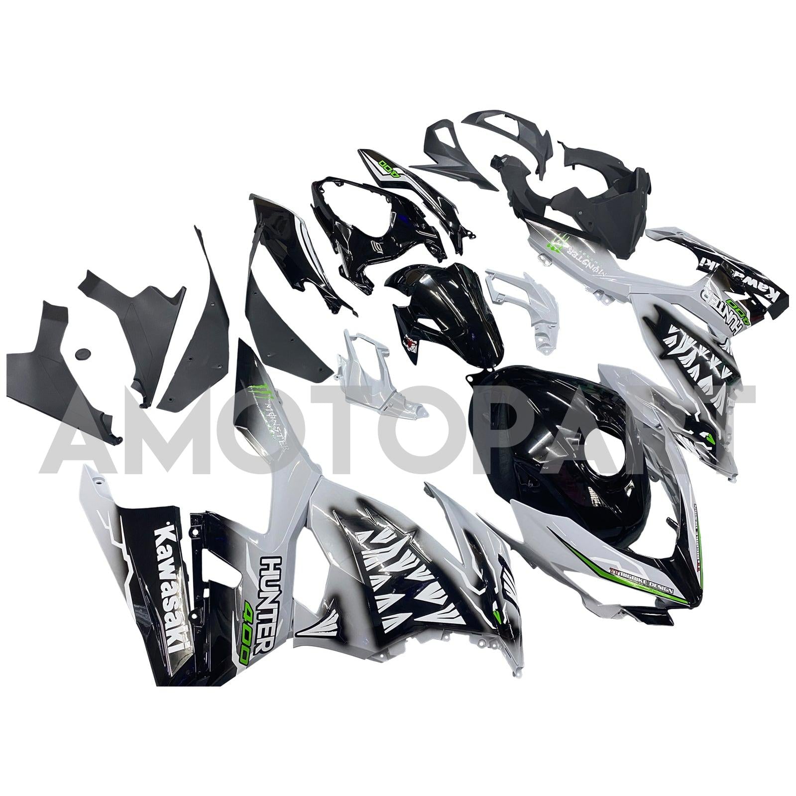 Kit carena Amotopart 2018-2024 Kawasaki EX400 Ninja 400 grigio nero