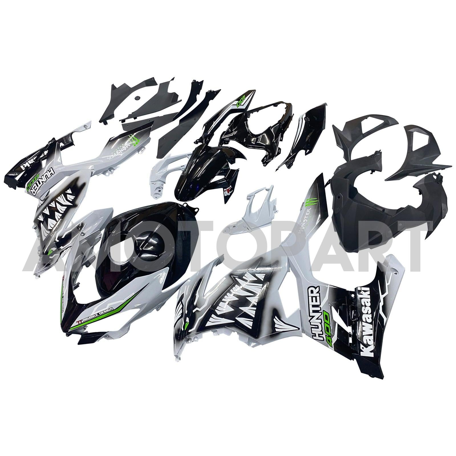 Kit carena Amotopart 2018-2024 Kawasaki EX400 Ninja 400 grigio nero