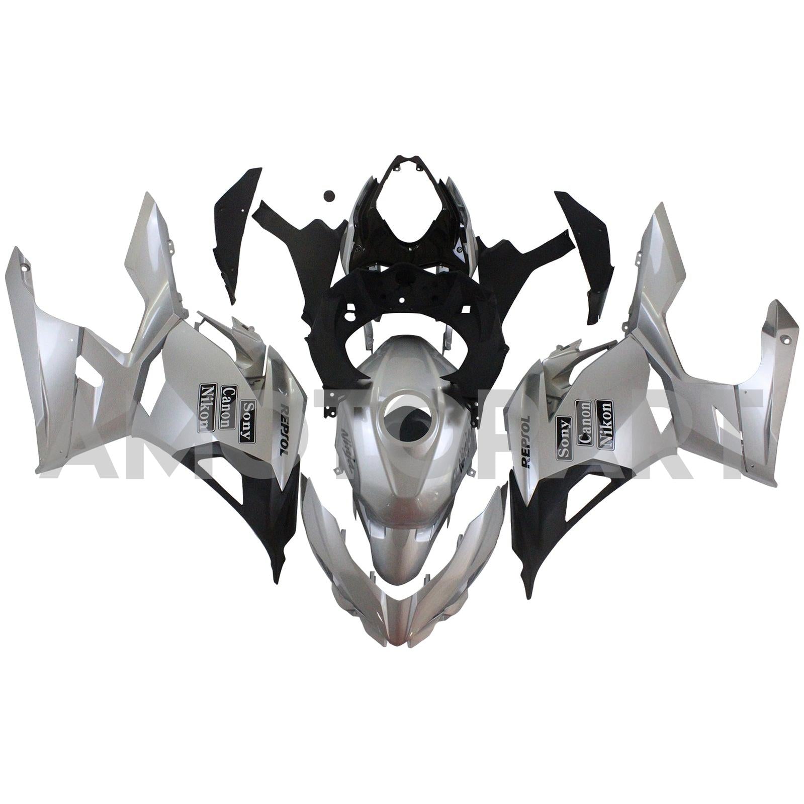 Amotopart 2018-2024 Kawasaki EX400 Ninja400 Silver&Grey Fairing Kit