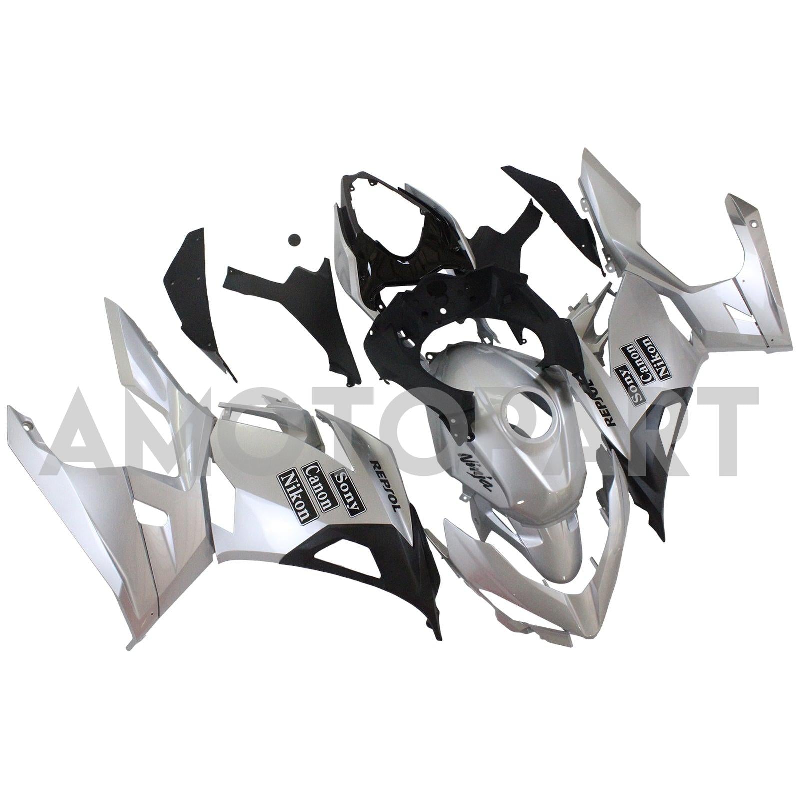 Amotopart 2018-2024 Kawasaki EX400 Ninja400 Silver&Grey Fairing Kit