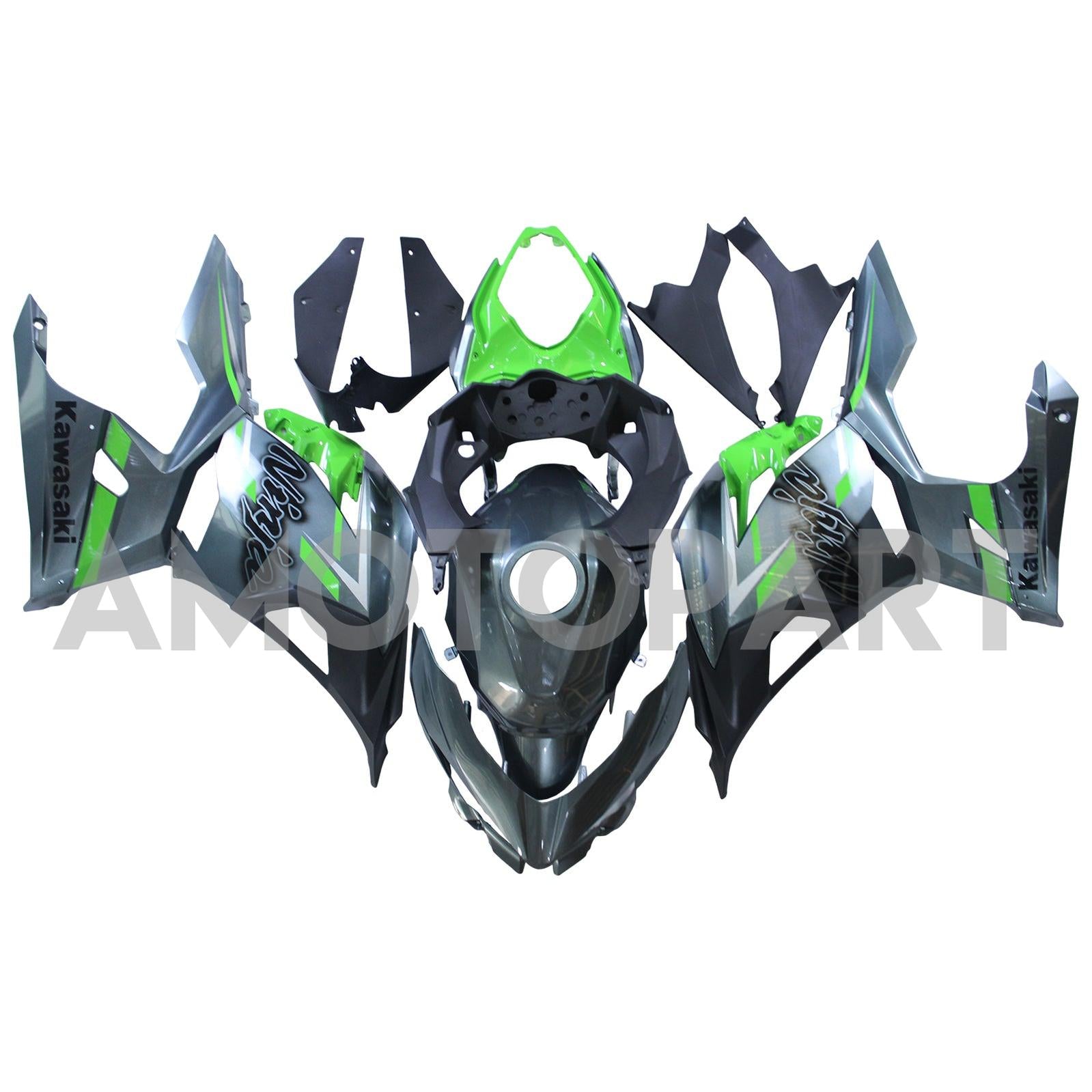 Amotopart 2018-2024 Kawasaki EX400 Ninja400 Black&Green Fairing Kit