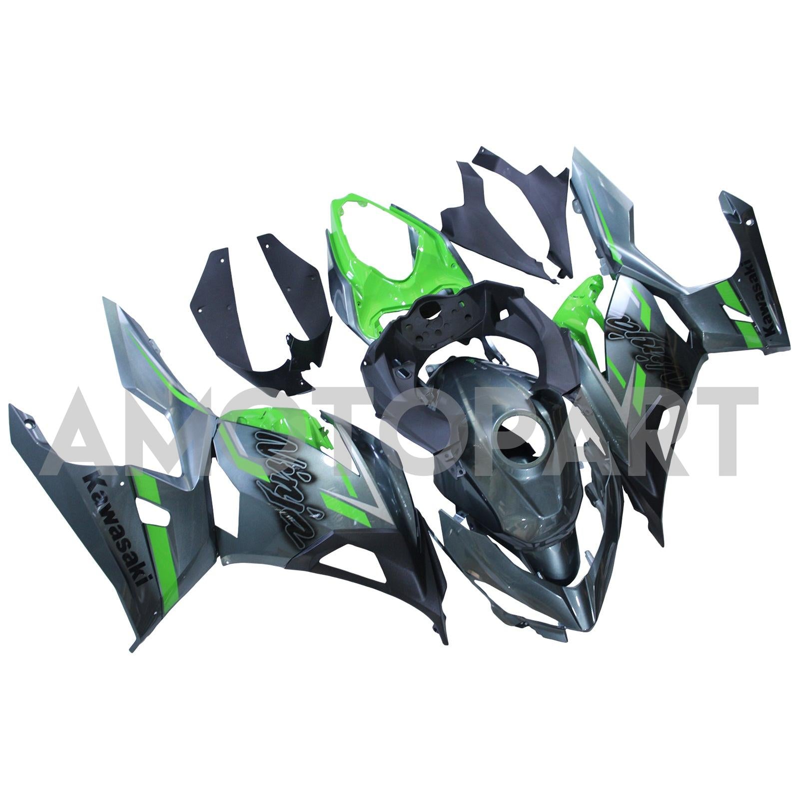Amotopart 2018-2024 Kawasaki EX400 Ninja400 Black&Green Fairing Kit