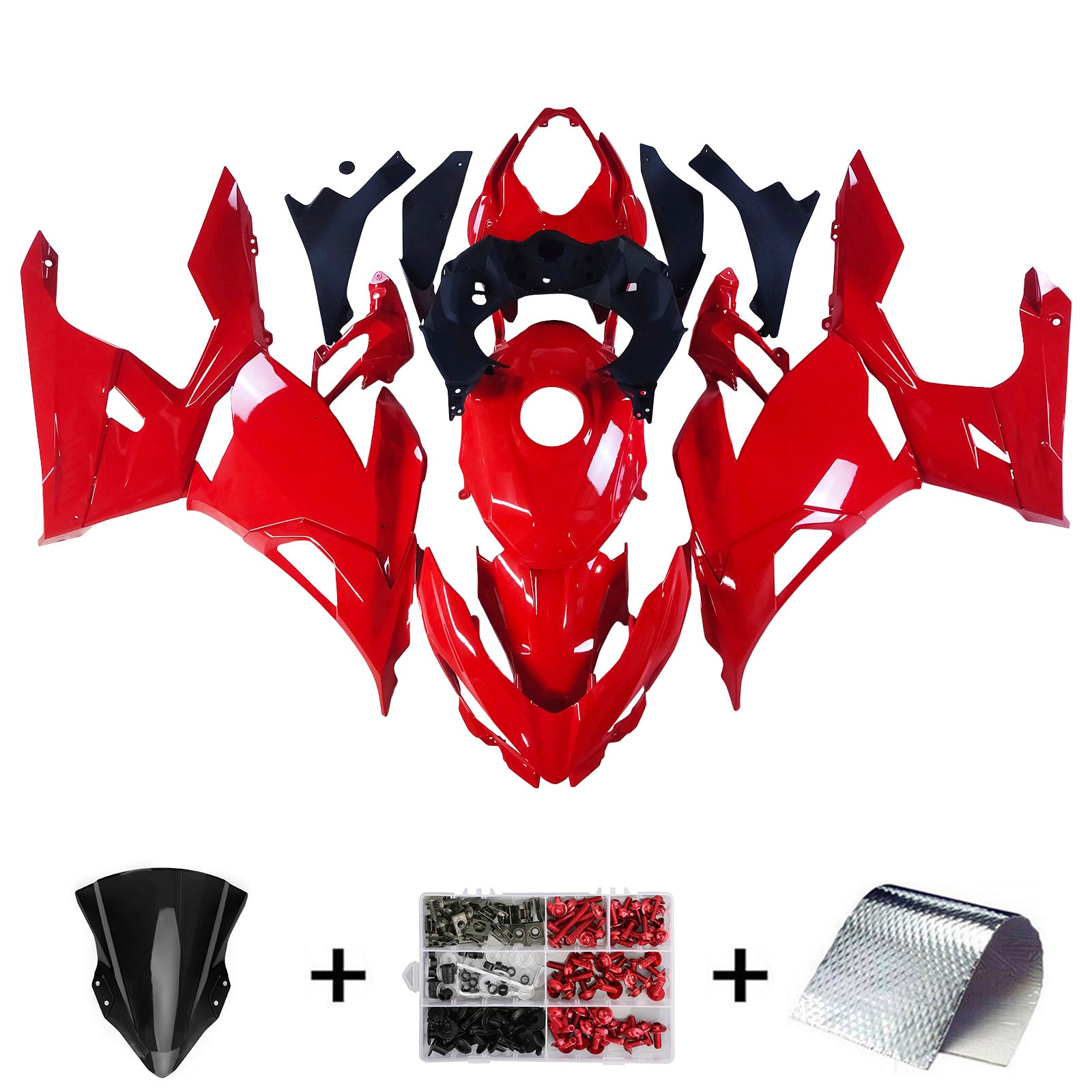Amotopart 2018-2024 Kawasaki Ex400 Ninja400 Red Fairing Kit