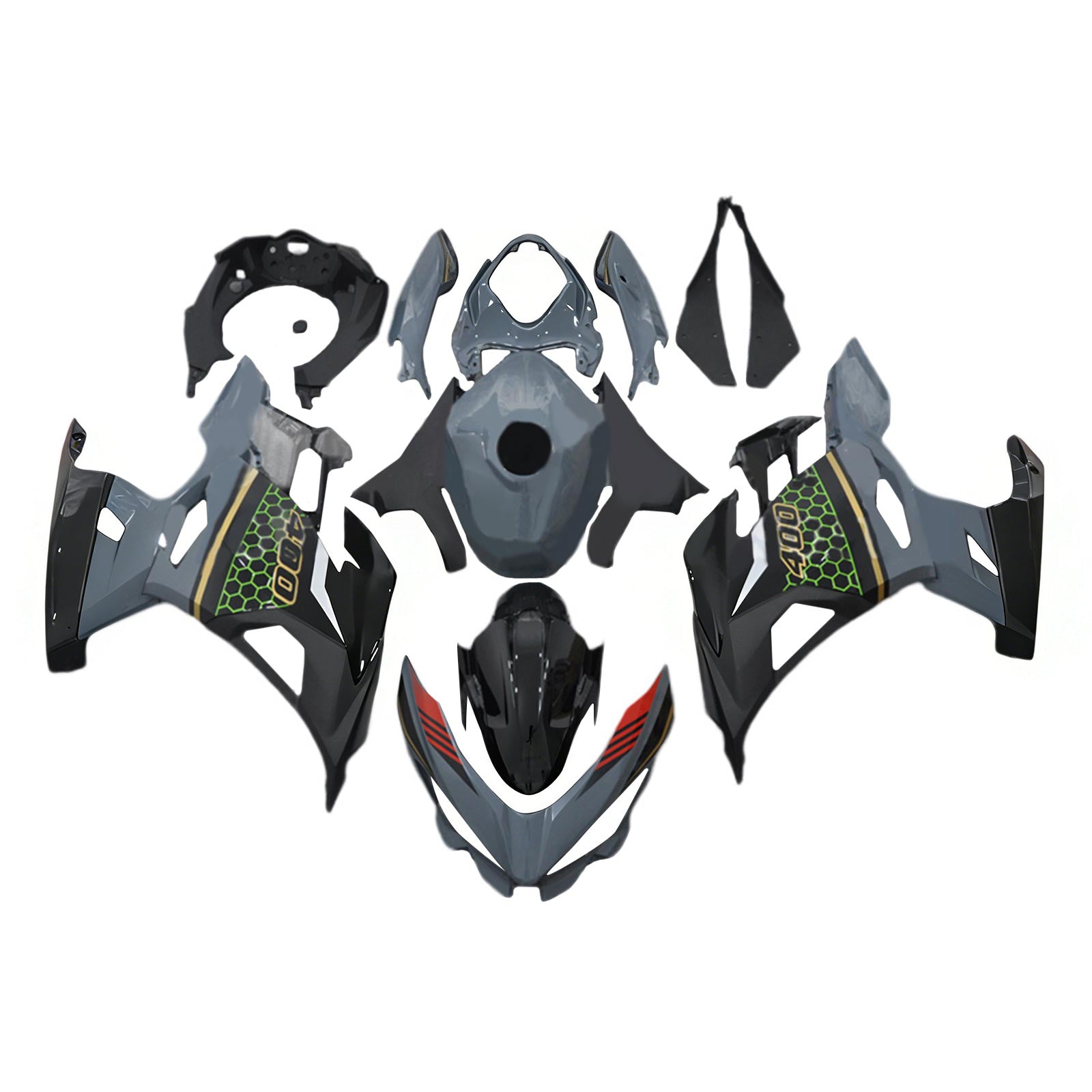 Amotopart 2018-2024 Kawasaki EX400 Ninja400 Black & Gray Fairing Kit