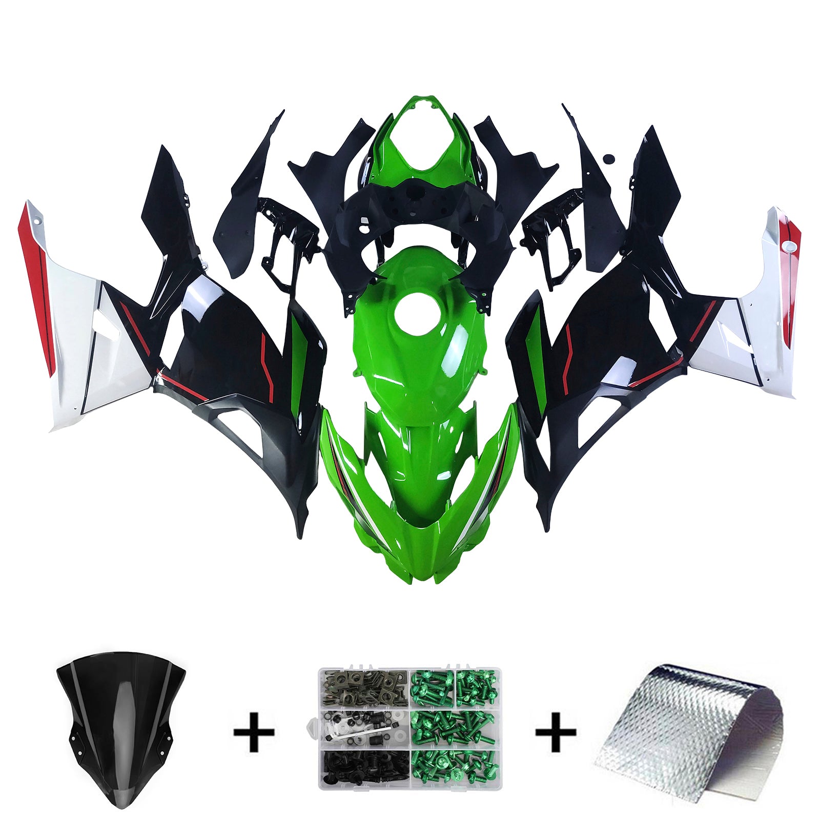 Amotopart 2018-2024 Kawasaki EX400 Ninja400 Green&Black Fairing Kit