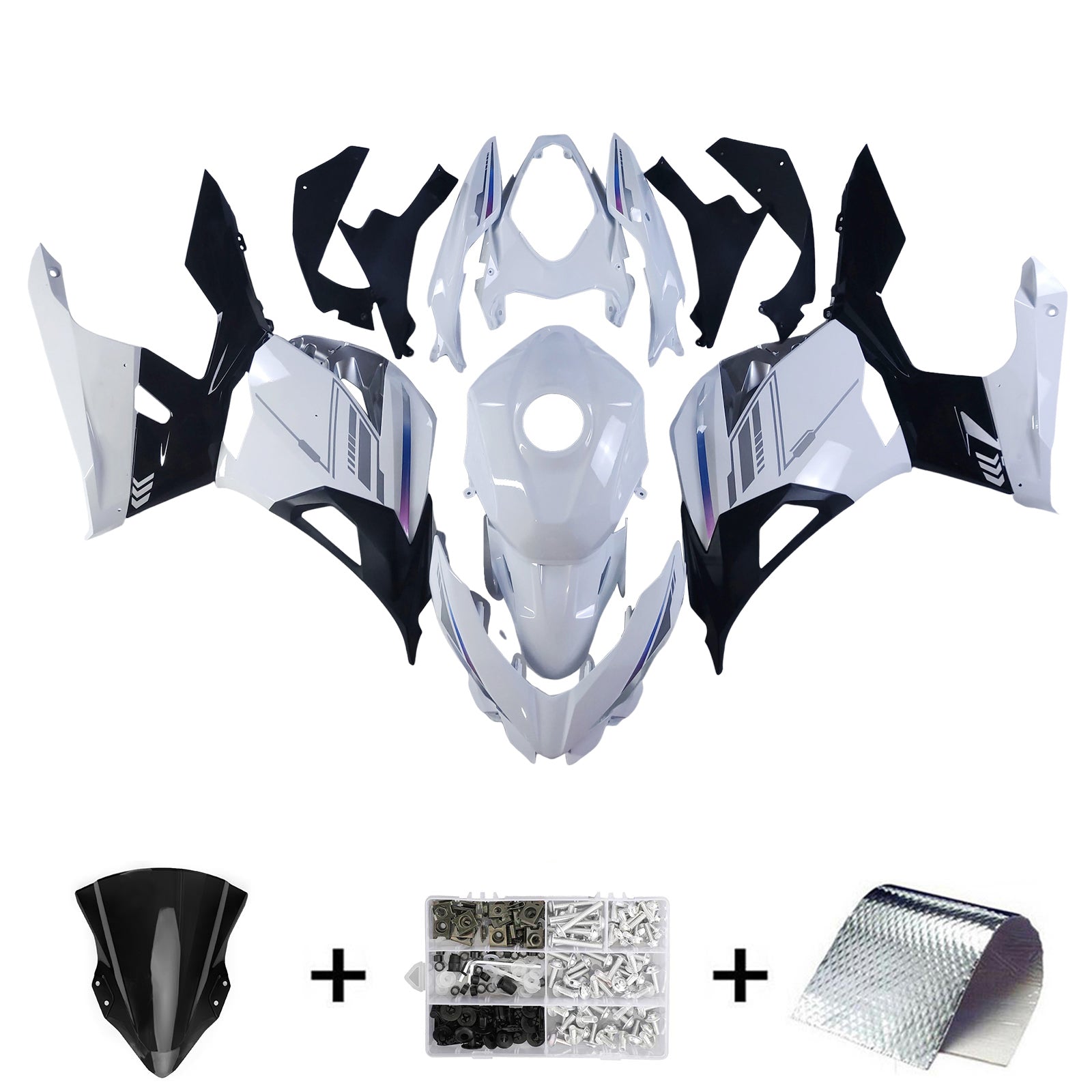 Amotopart 2018-2024 Kawasaki EX400 Ninja 400 Pearl White & Black Fairing Kit