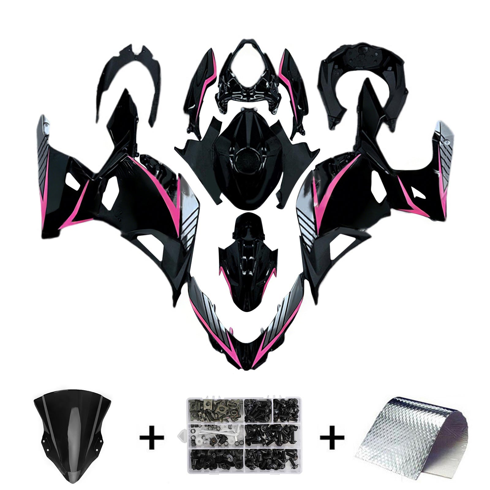 Amotopart 2018-2024 Kawasaki Ex400 Ninja400 Black s růžovou kapotou