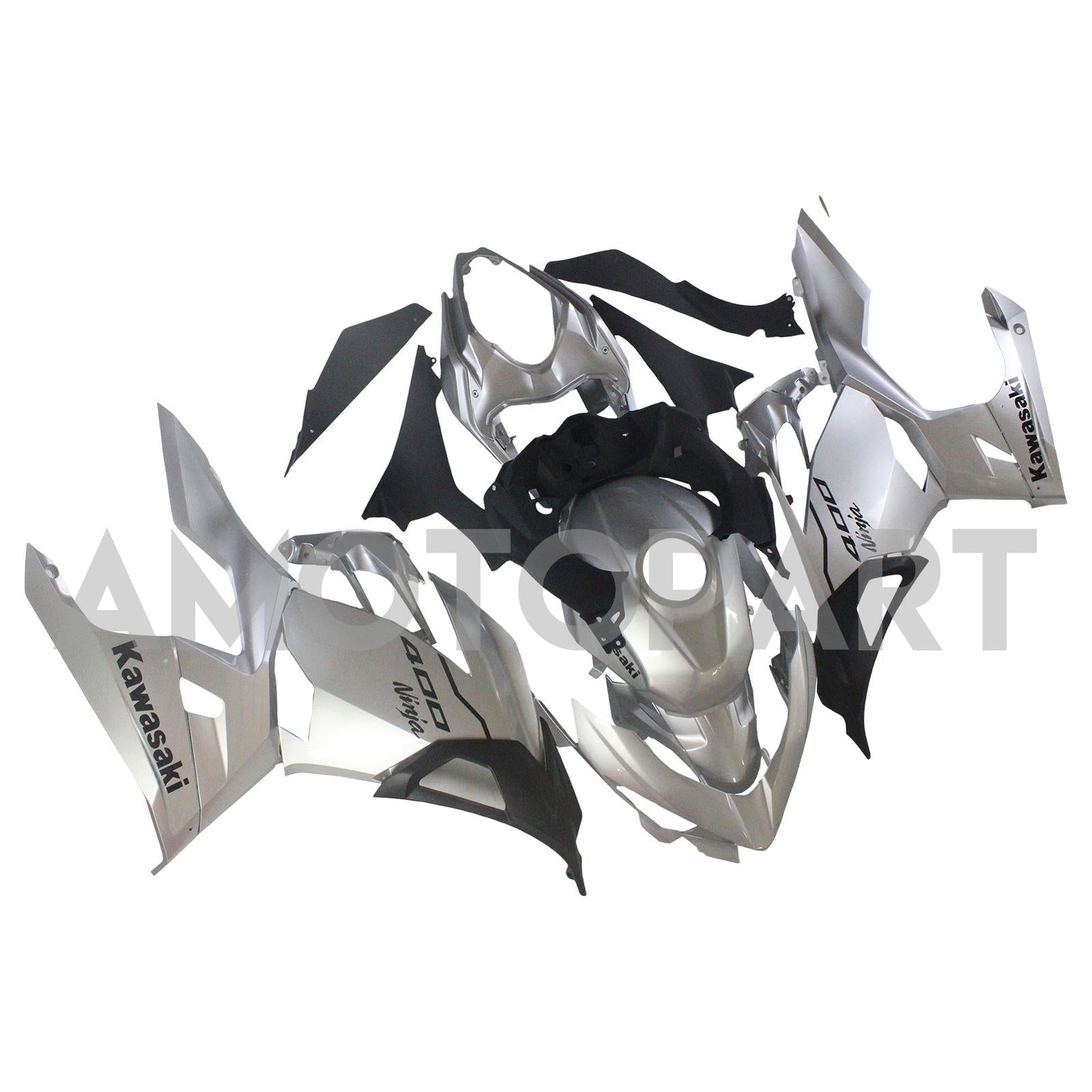 Amotopart Kawasaki Ex400/Ninja400 2018-2023 Silver & Black Fairing Kit