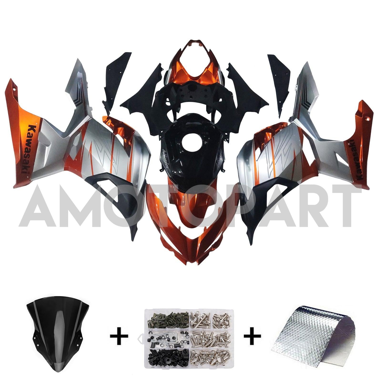 Amotopart Kawasaki EX400/Ninja400 2018-2023 Silver&Orange Fairing Kit