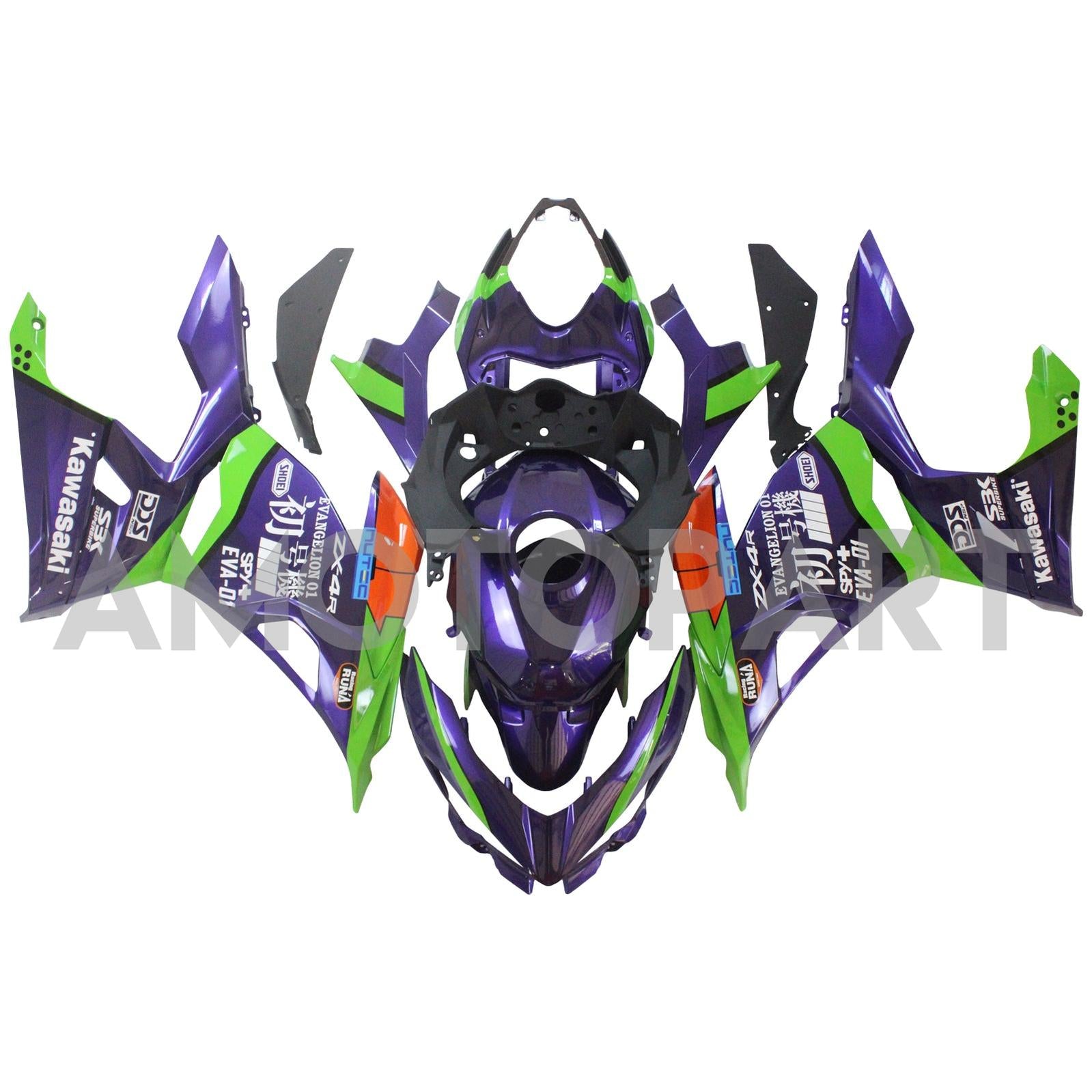 Amotopart Kawasaki EX400/Ninja400 2018-2023 Green&Orange Fairing Kit