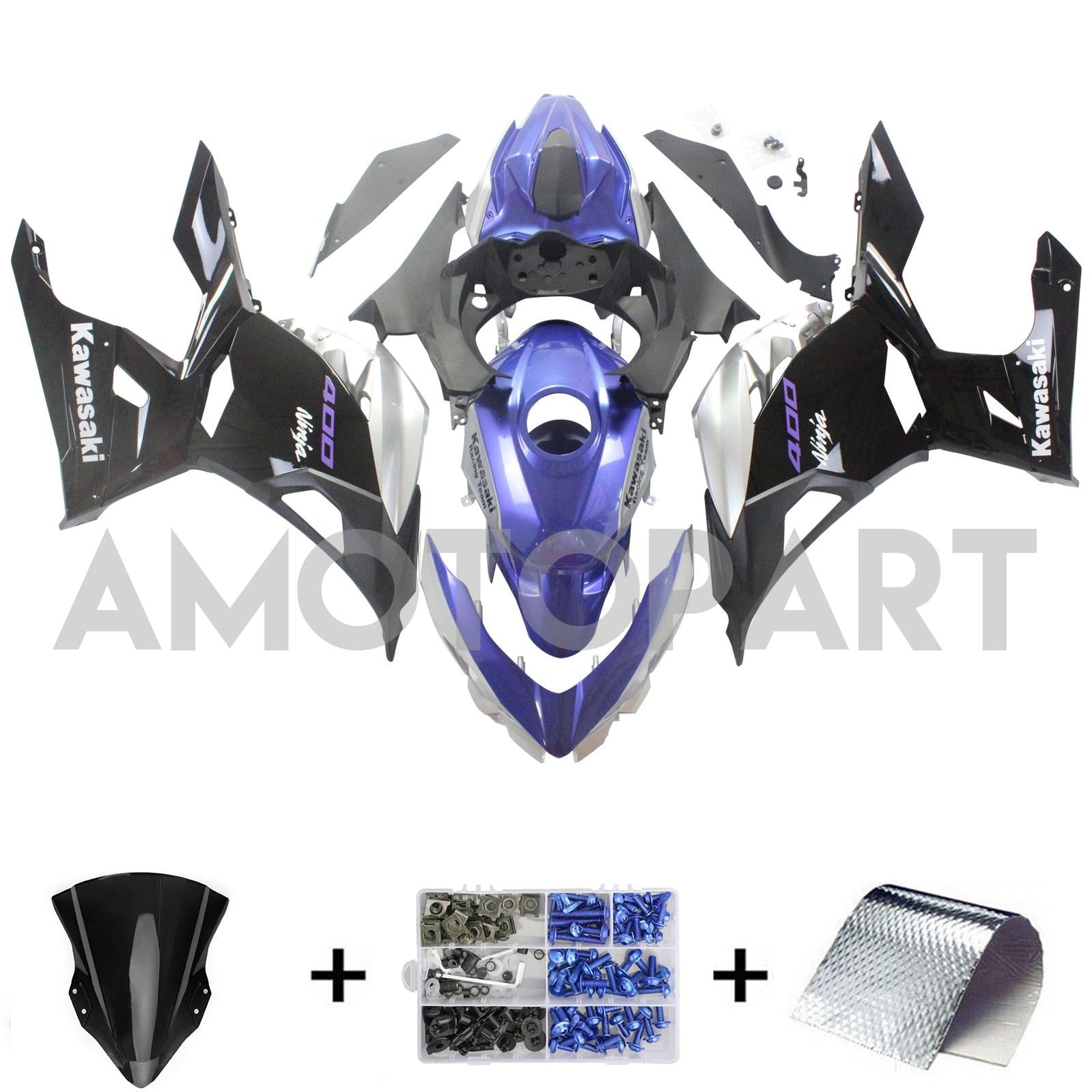 Amotopart Kawasaki EX400/Ninja400 2018-2023 Silver&Blue Fairing Kit