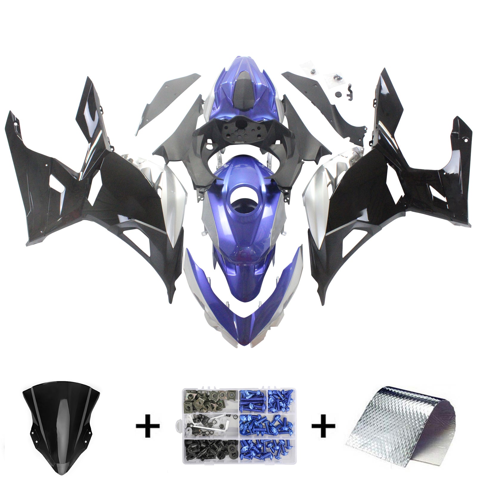 Amotopart Kawasaki Ex400/Ninja400 2018-2023 Silver & Blue Fairing Kit