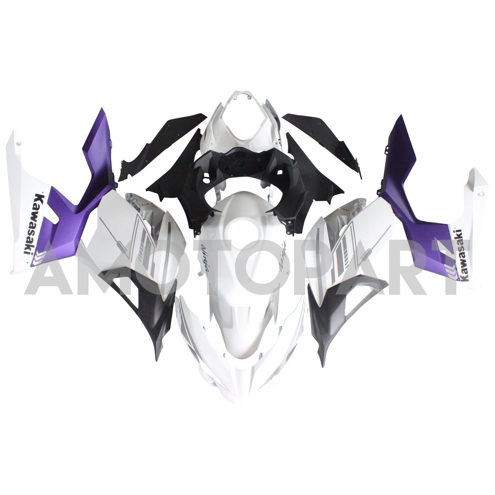 Amotopart Kawasaki EX400/Ninja400 2018-2023 Mattweiß&Lila Verkleidungssatz