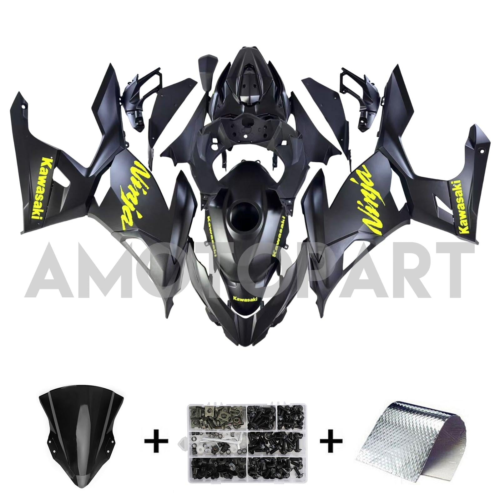 Amotopart Kawasaki EX400/Ninja400 2018-2023 Schwarz&Gelbes Verkleidungsset