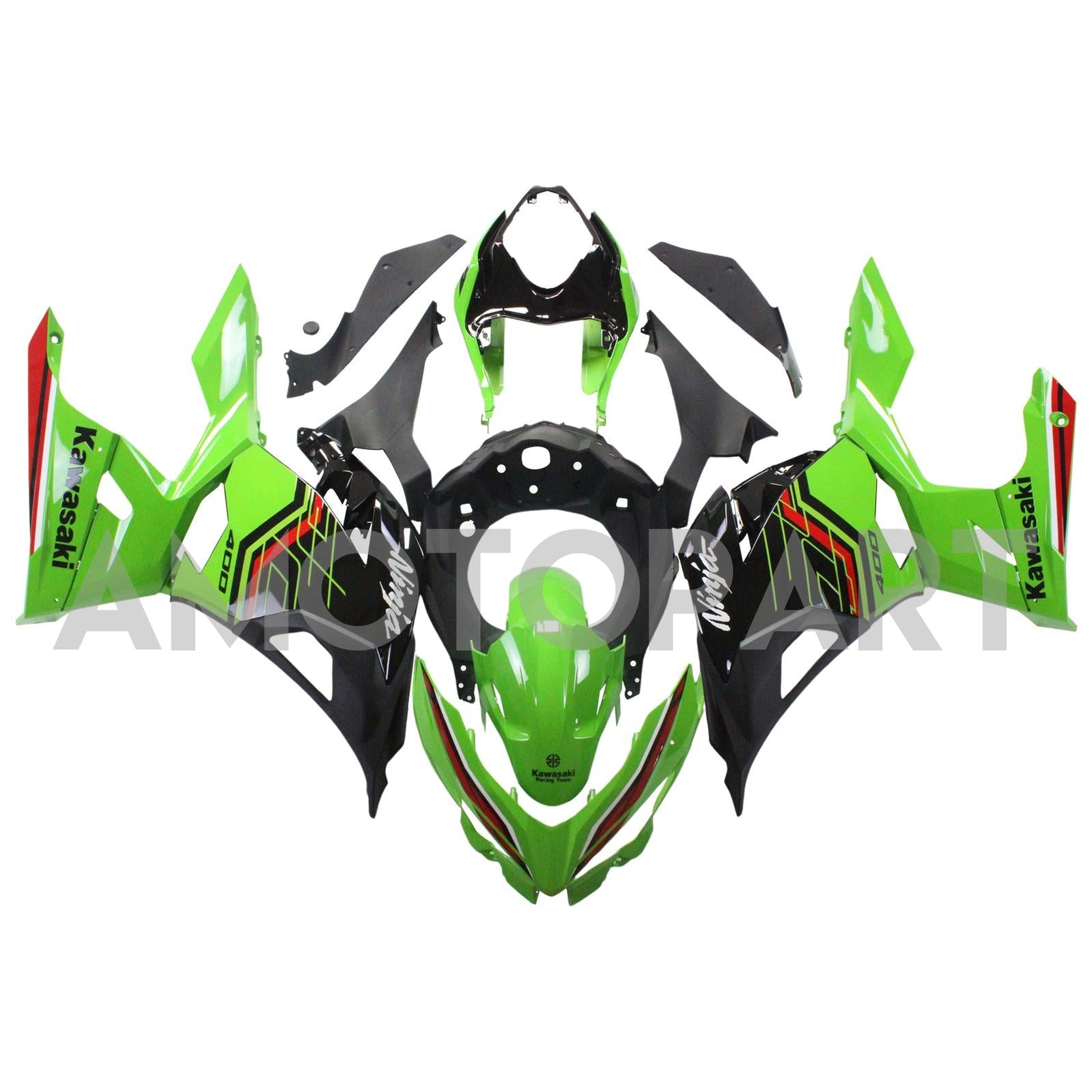 Amotopart Kawasaki EX400/Ninja400 2018-2023 Grün&Schwarzes Style1-Verkleidungskit