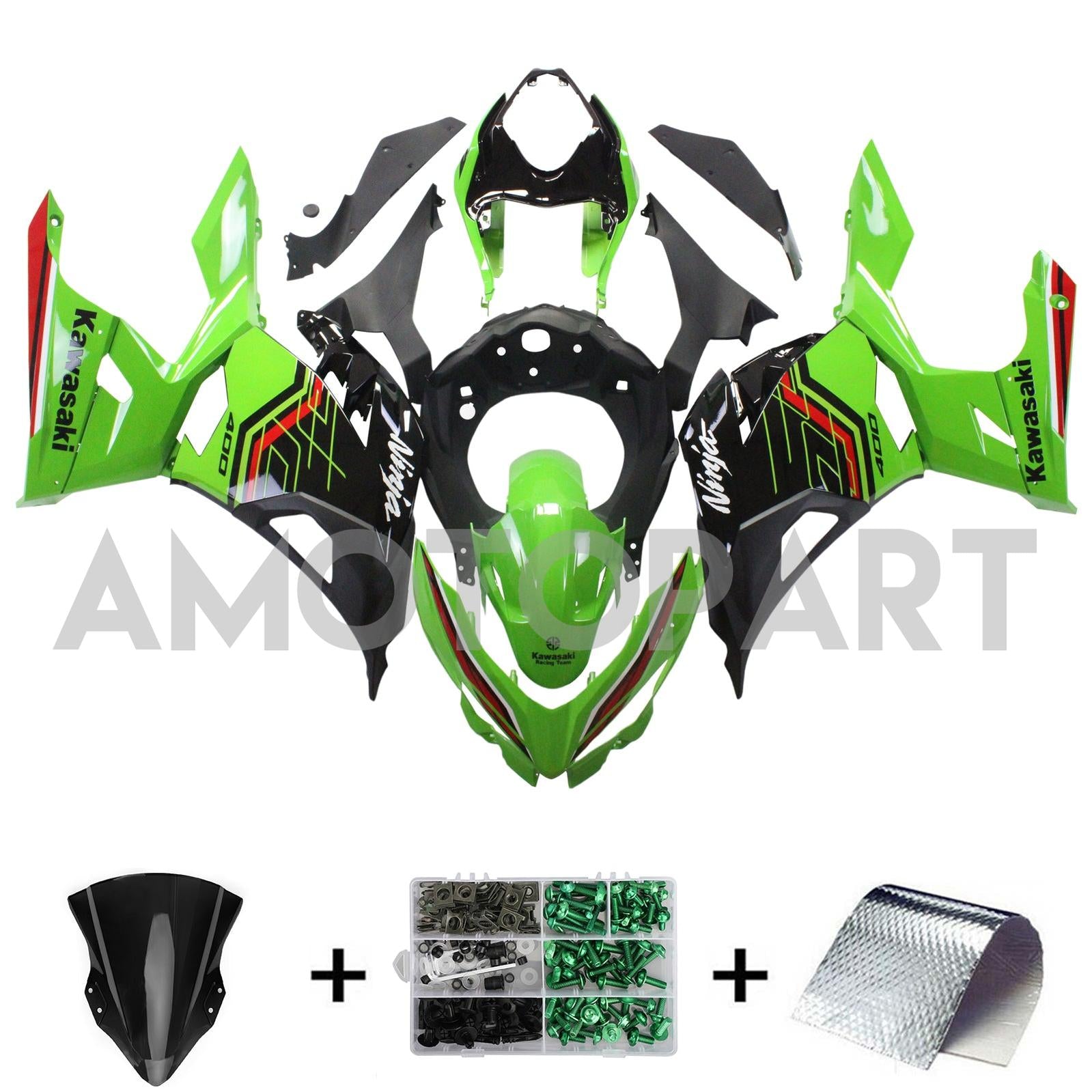 Amotopart Kawasaki EX400/Ninja400 2018-2023 Green&Black Style1 Fairing Kit