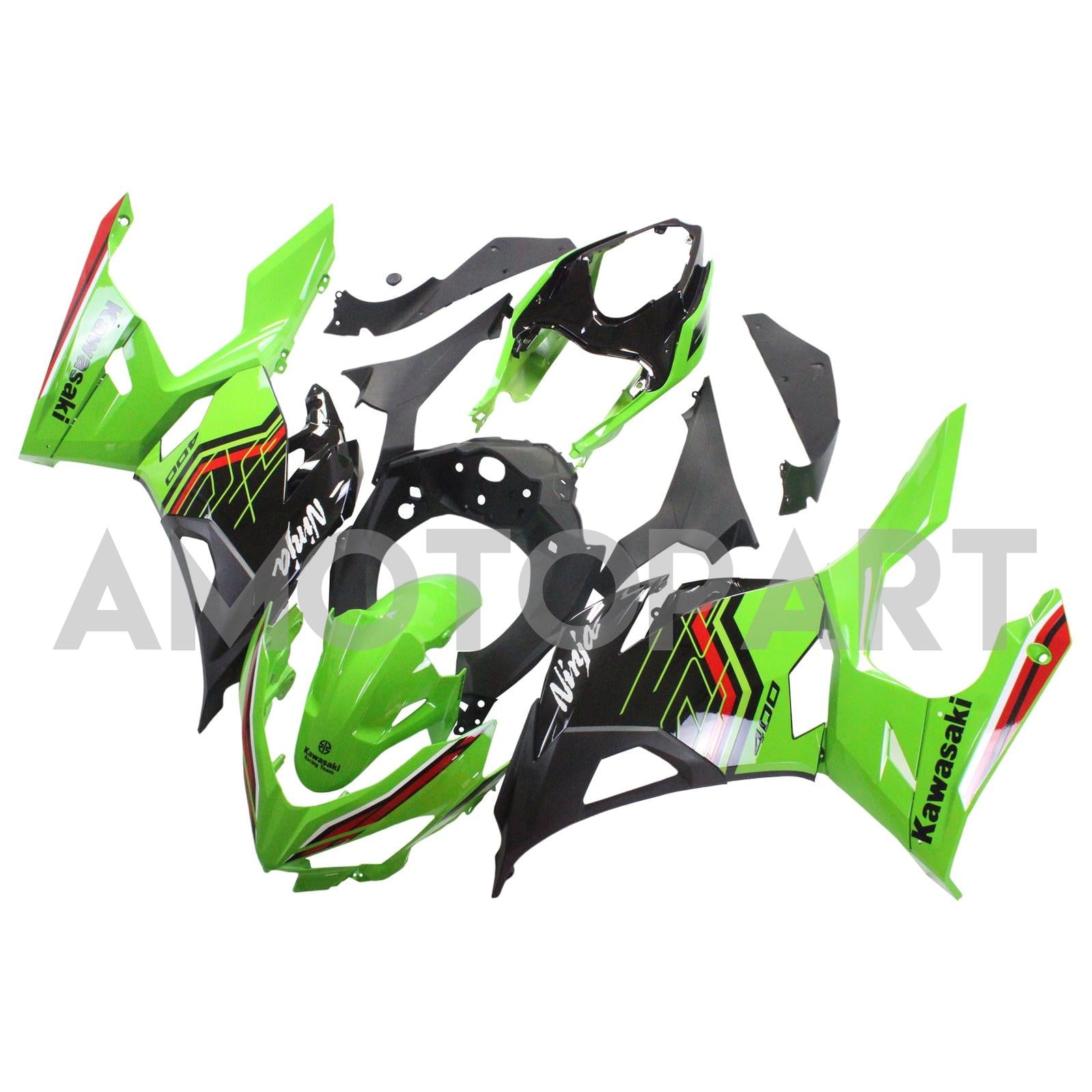 Amotopart Kawasaki EX400/Ninja400 2018-2023 Grün&Schwarzes Style1-Verkleidungskit