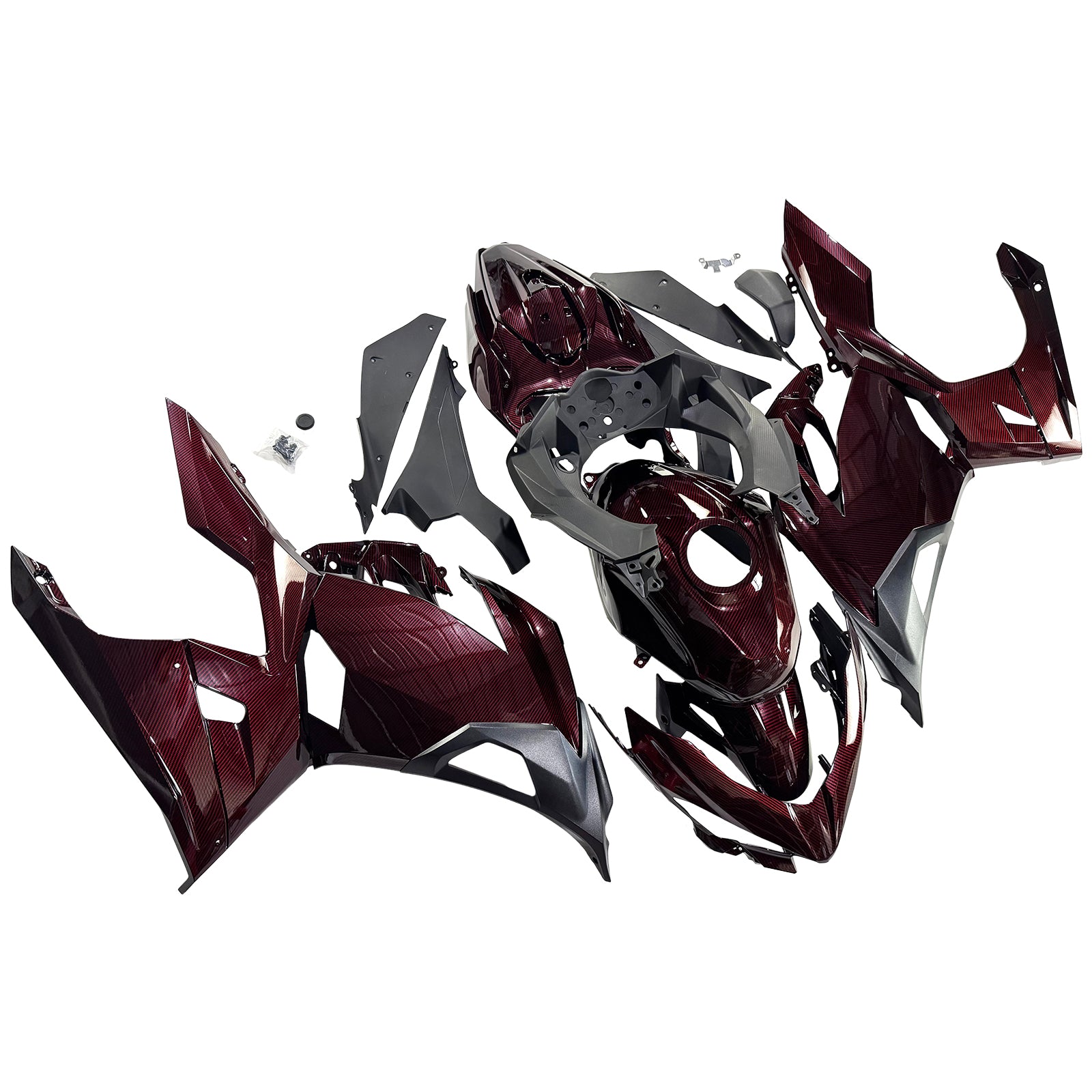 Amotopart 2018-2024 Kawasaki EX400 Ninja400 Dark Red Carbon Fiber Pattern Fairing Kit
