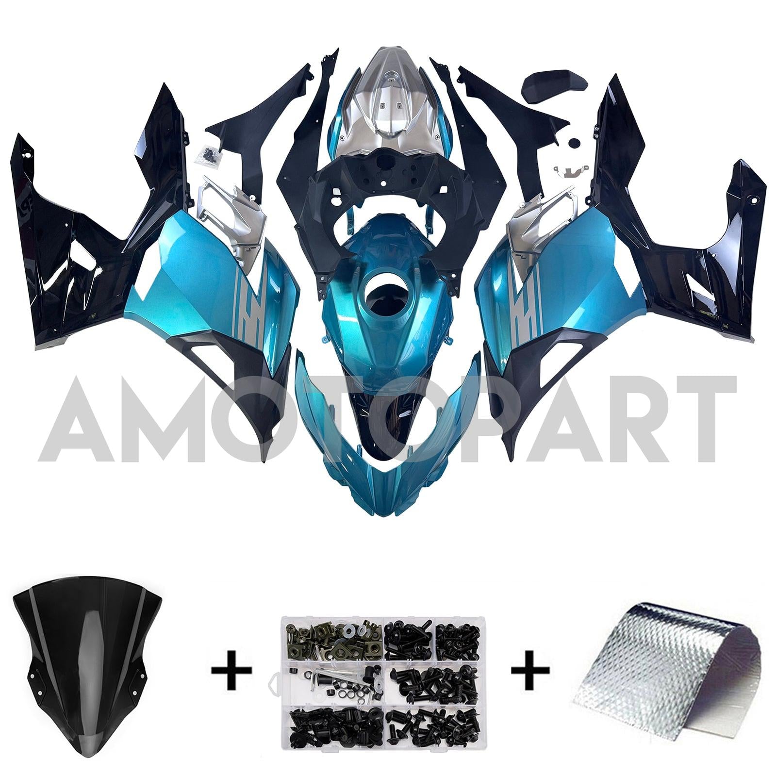 Amotopart 2018–2024 Kawasaki EX400 Ninja400 Hellblaues Verkleidungsset