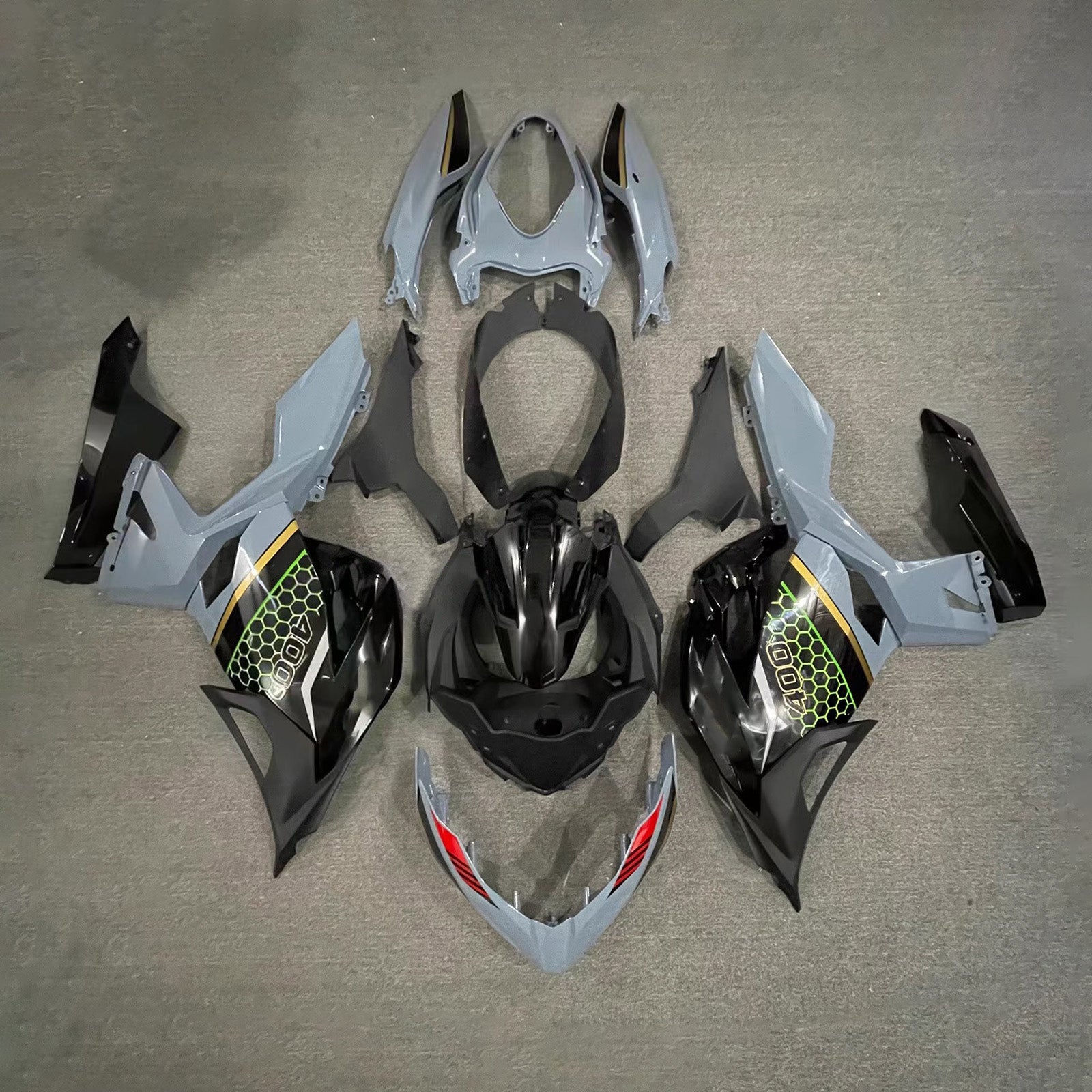 Amotopart 2018-2024 Kawasaki EX400/Ninja400 Black Grey Fairing Kit