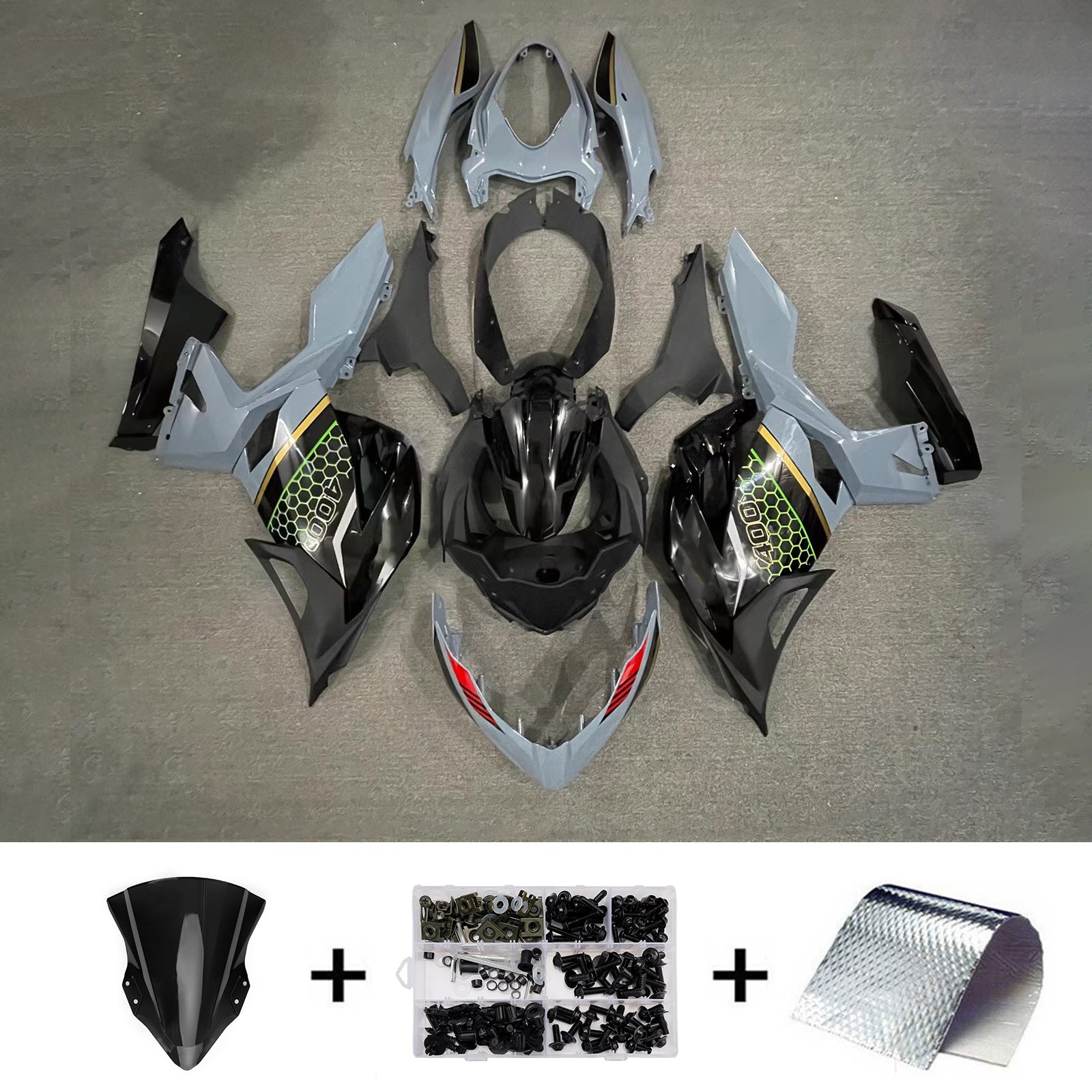 Amotopart 2018-2024 Kawasaki EX400/Ninja400 Black Grey Fairing Kit