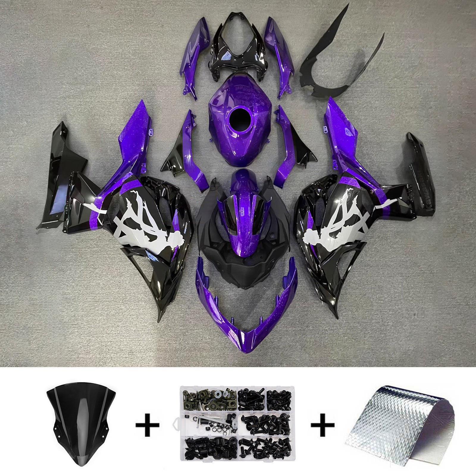 Amotopart 2018-2024 Kawasaki EX400/Ninja400 Purple Black Grey Fairing Kit