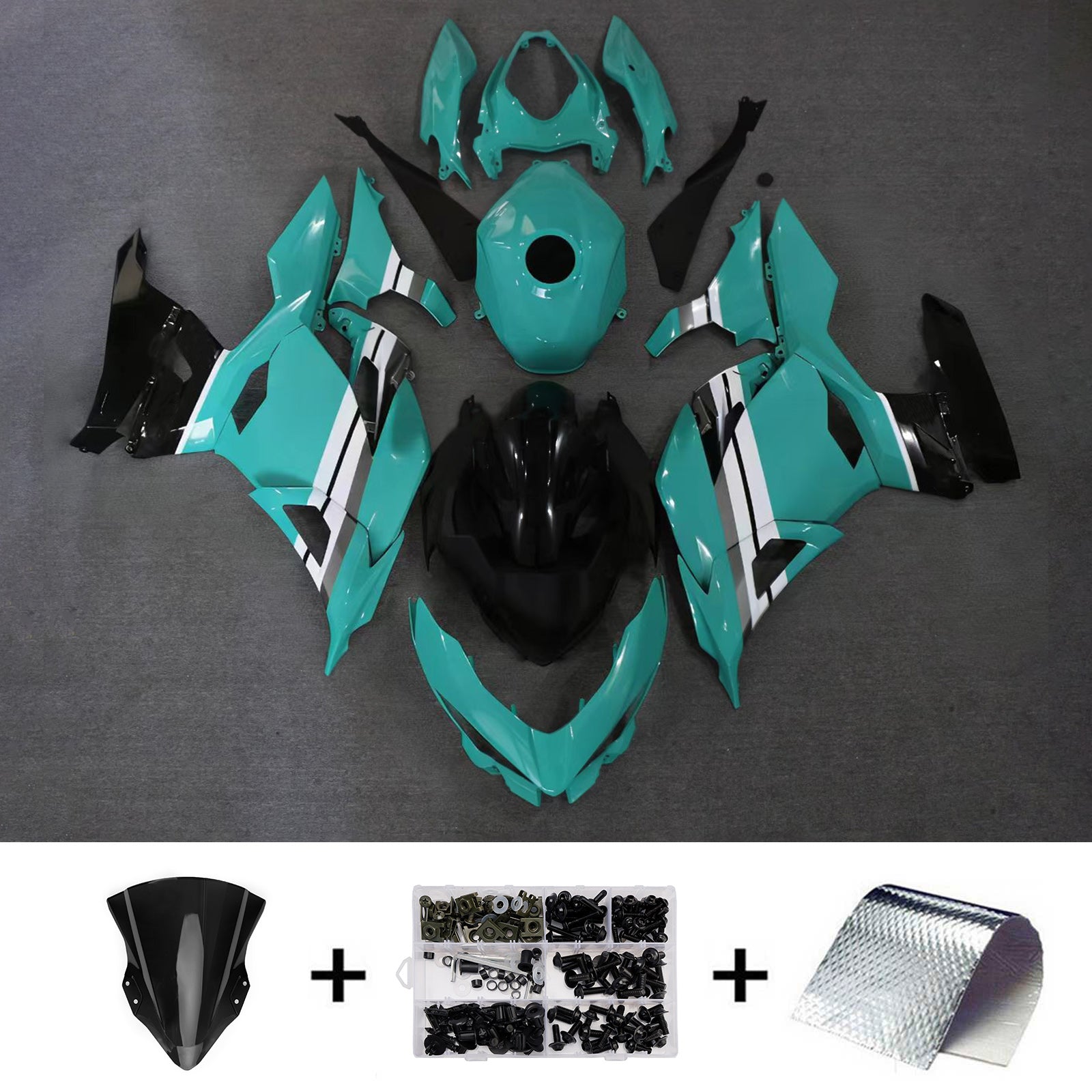 Amotopart 2018-2024 Kawasaki EX400/Ninja400 Green Black White Fairing Kit