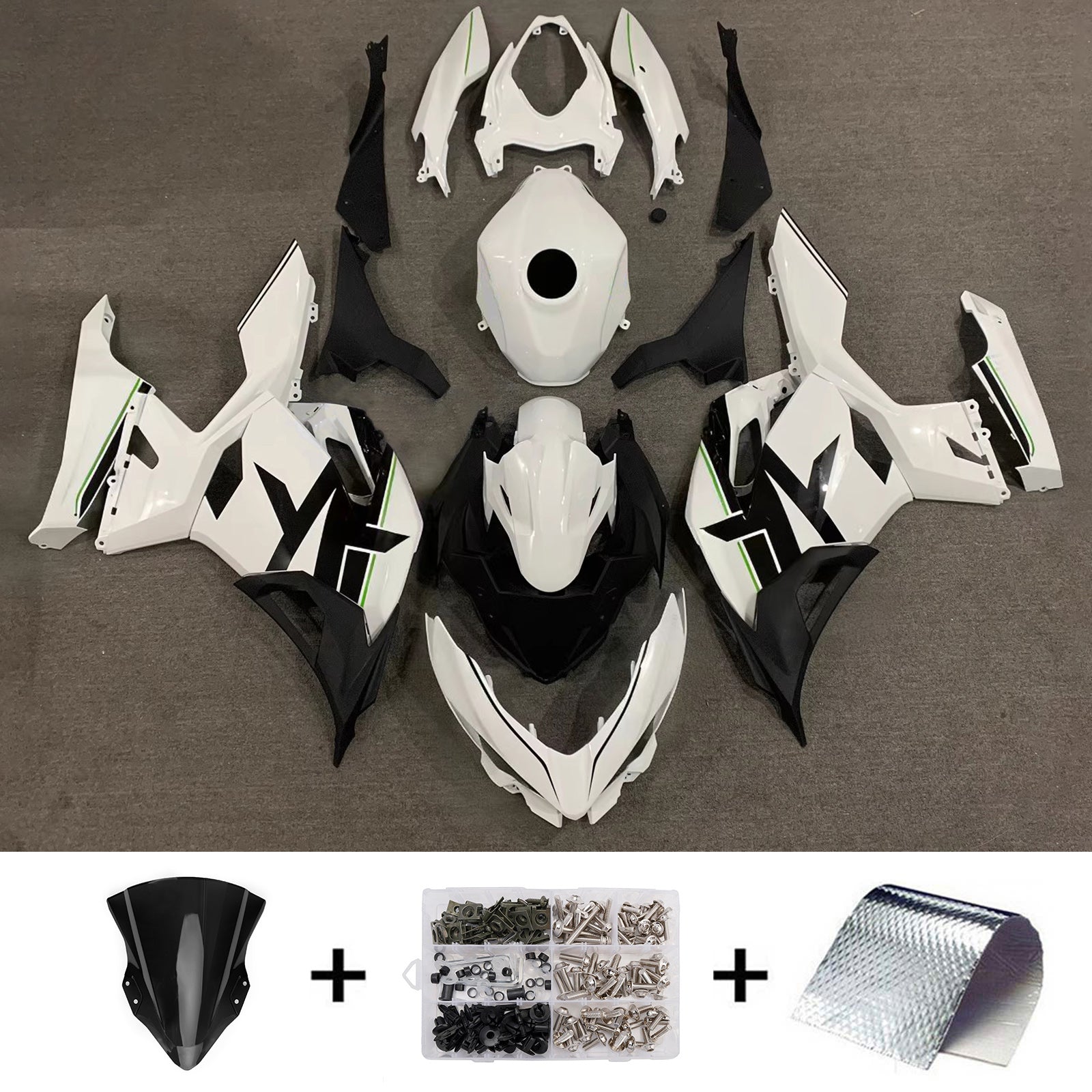 Amotopart 2018-2024 Kawasaki EX400/Ninja400 bílá černá sada kapotáže