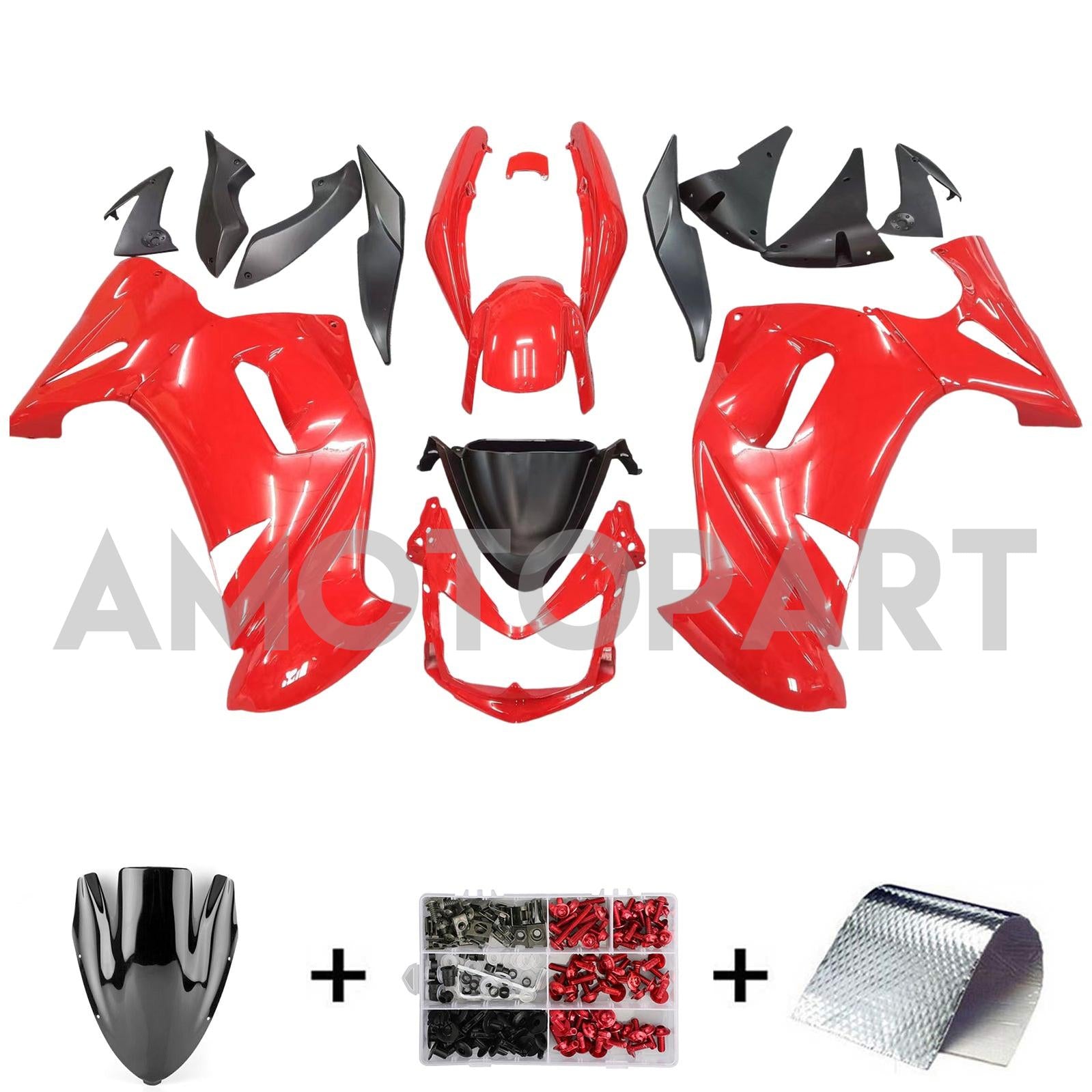 Amotopart Kawasaki 2006-2008 ER6F/Ninja650 Red Style2 Fairing Kit
