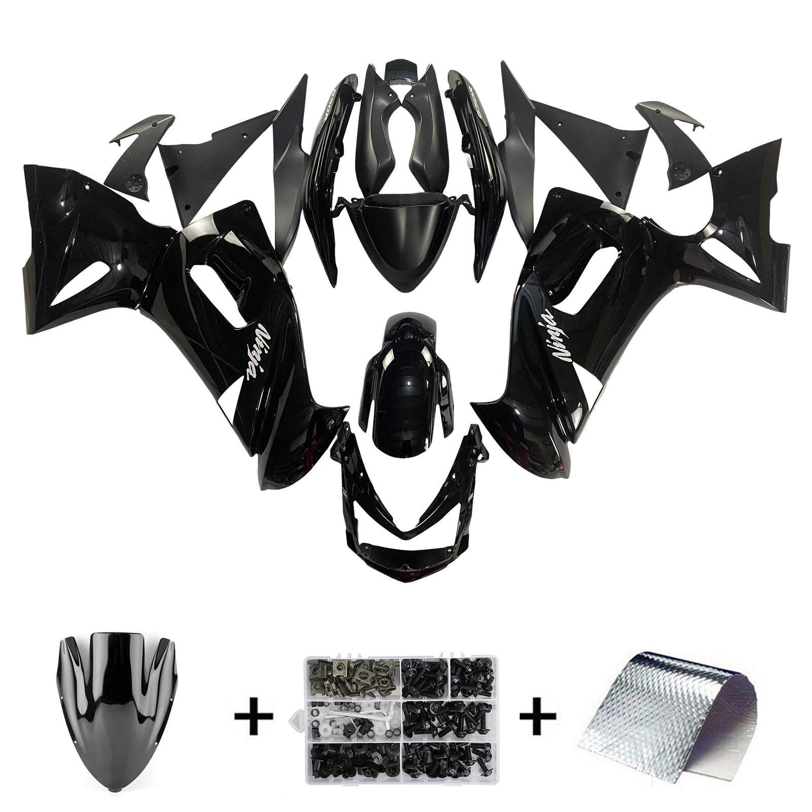 Amotopart Kawasaki 2006-2008 ER6F/Ninja650 Gloss Black Fairing Kit