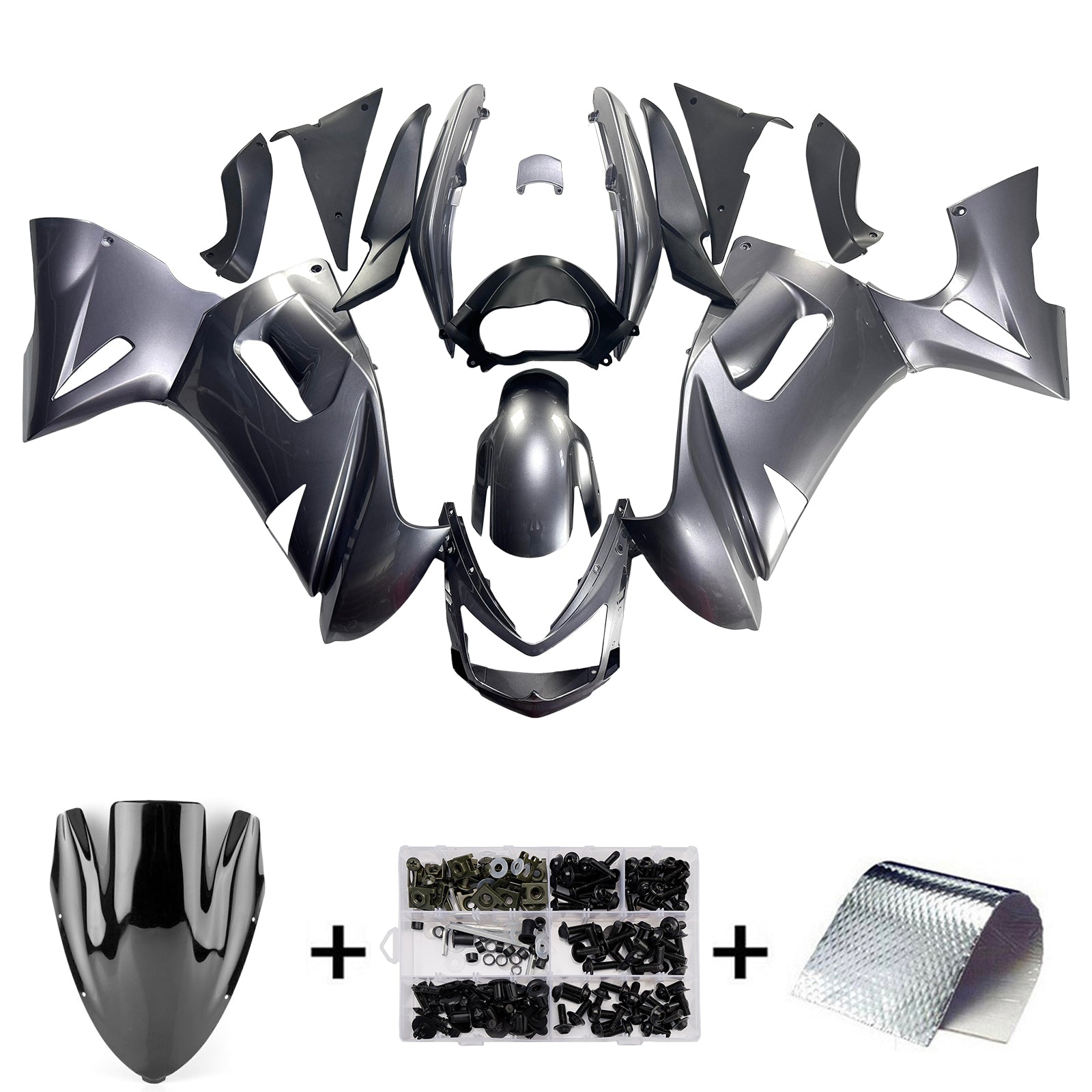 Amotopart Kawasaki 2006-2008 ER6F/NINJA 650 Silver Grey Fairing Kit