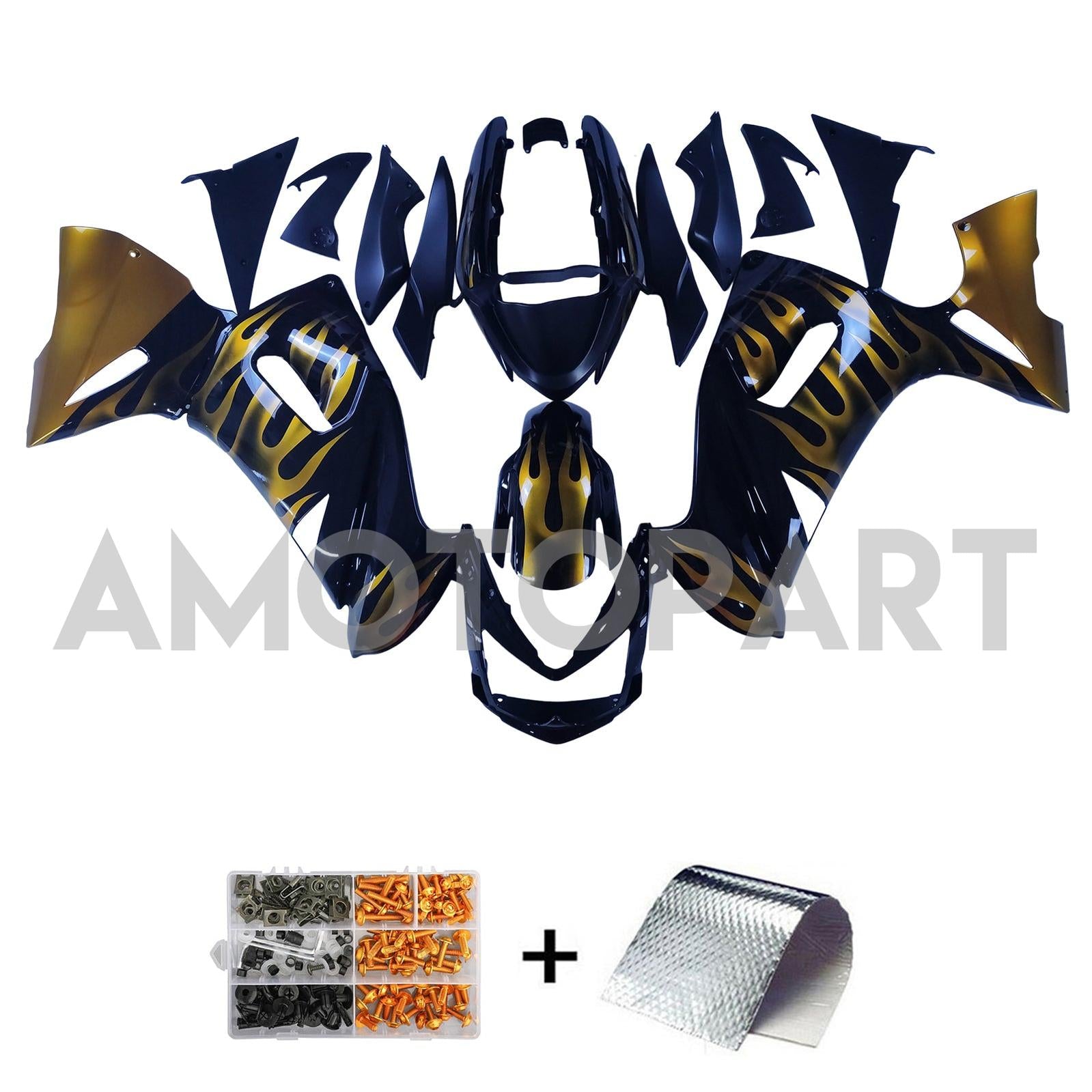 Amotopart 2006-2008 Kawasaki ER6F Ninja650 Kit de carenado negro y dorado