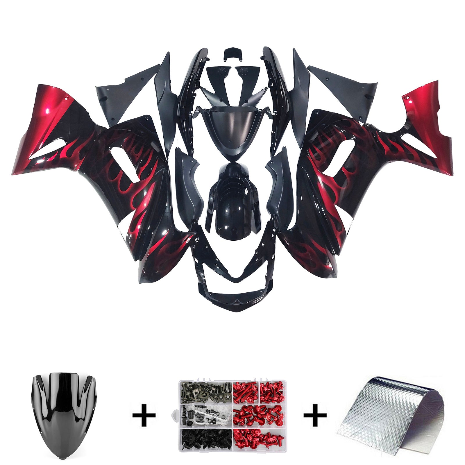 Amotopart 2006-2008 Kawasaki ER6F Ninja650 Black & Red Fairing Kit