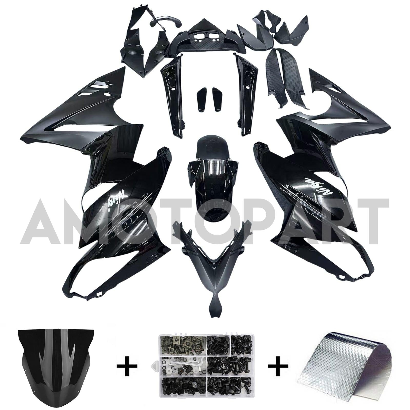Amotopart 2009-2011 Ninja 650 ER-6F EX650 Kawasaki Black Fairing Kit