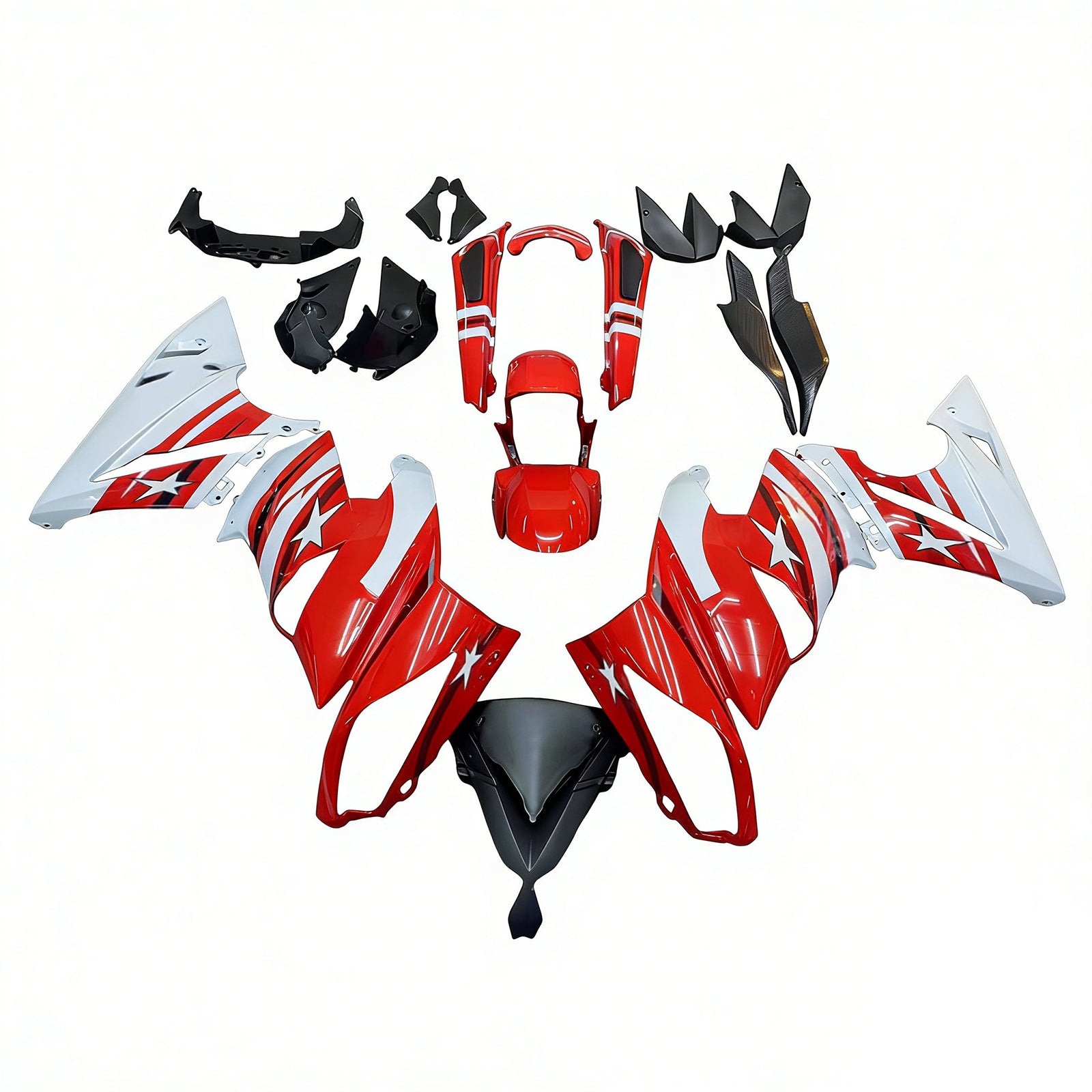 Amotopart 2009-2011 Kawasaki Ninja650 EX650 Rot Schwarz & White Star Verkleidungssatz