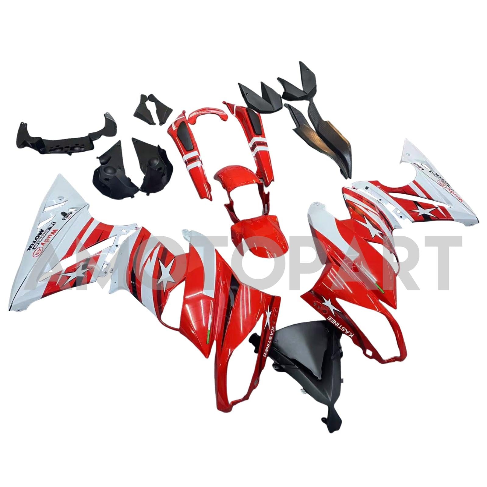 Amotopart 2009-2011 Kawasaki Ninja650 EX650 Red Black & White Star Fairing Kit