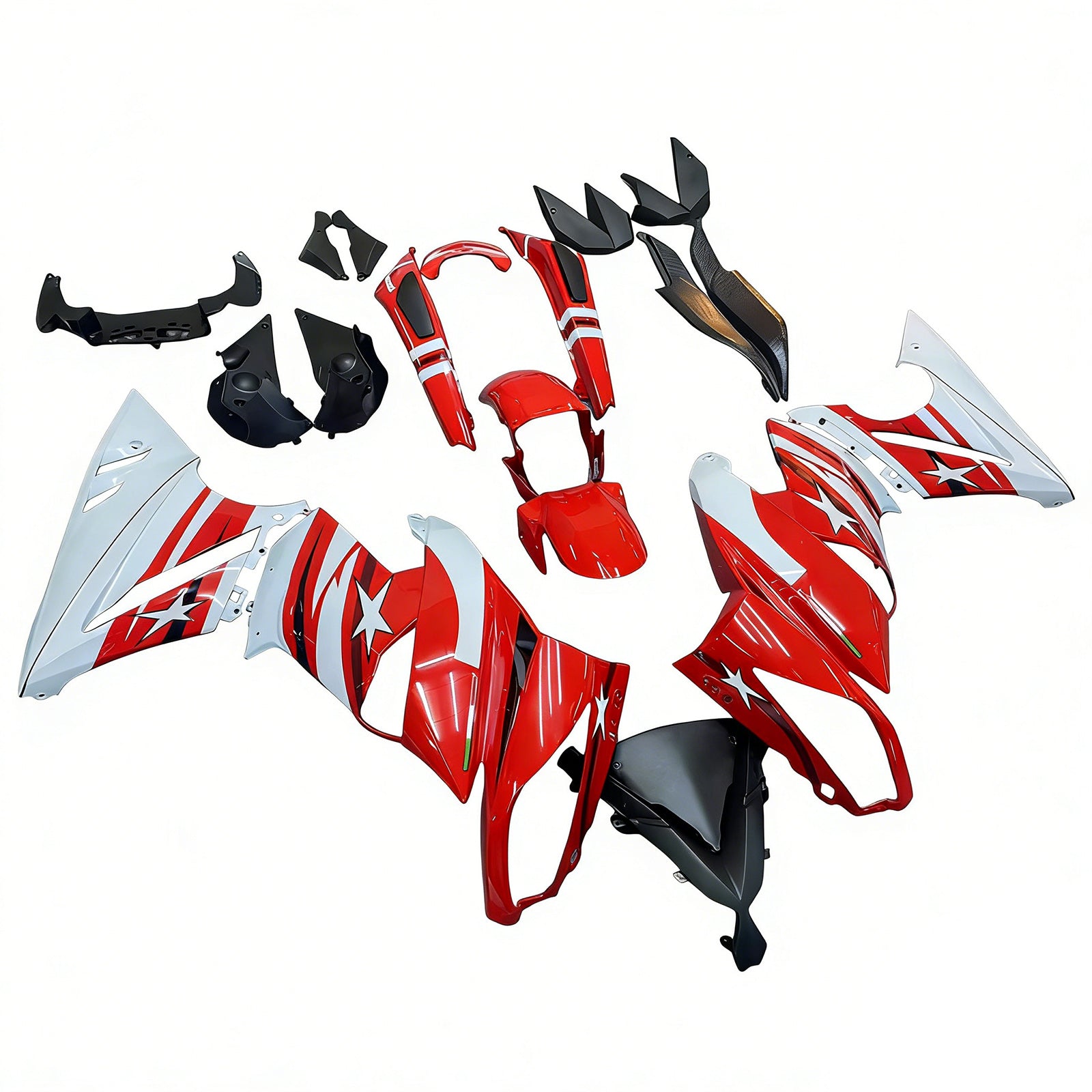 Amotopart 2009-2011 Kawasaki Ninja650 EX650 Rot Schwarz & White Star Verkleidungssatz