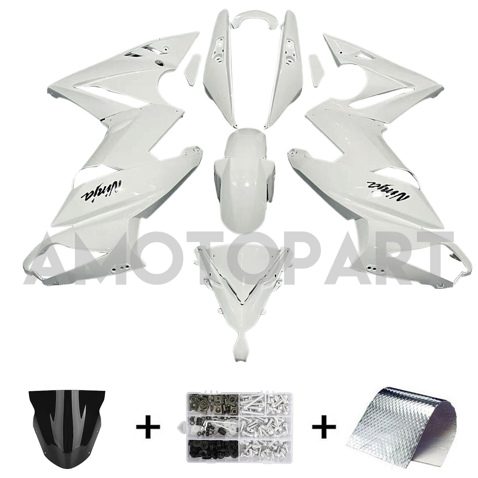 Amotopart 2009-2011 Kawasaki Ninja650 EX650 Blanc & Kit de carénage noir