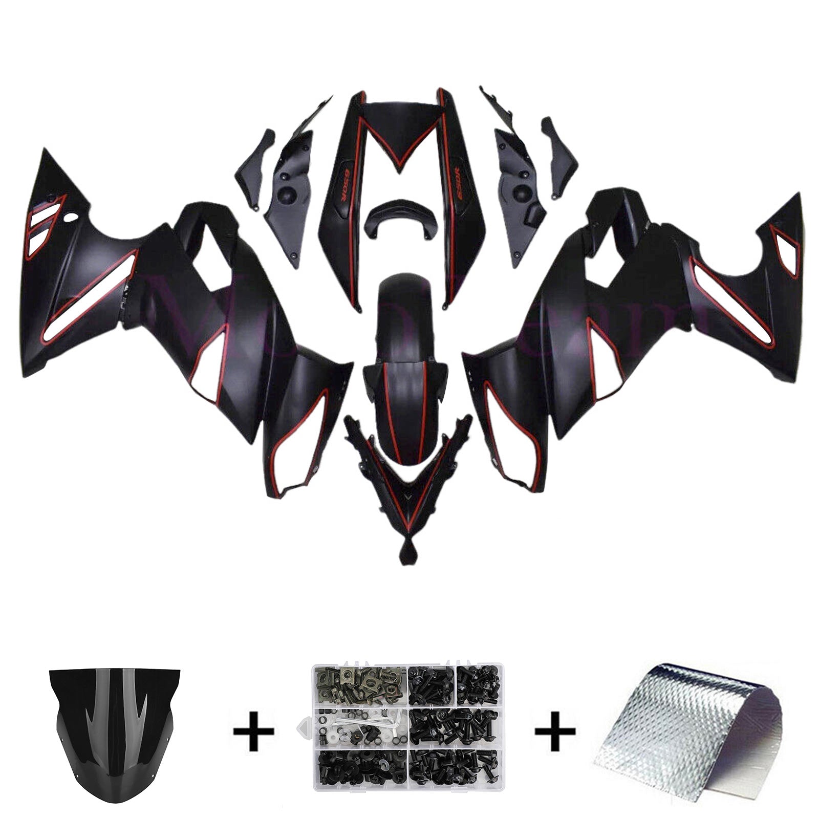 Amotopart 09–11 Kawasaki Ninja650 EX650 Mattschwarzes Verkleidungsset