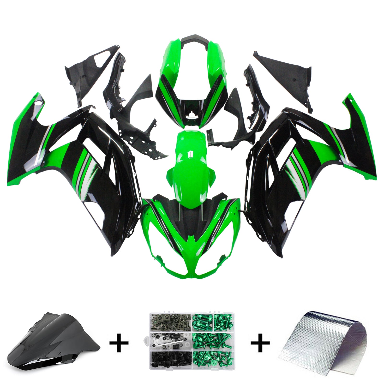 Amotopart 2012-2016 Kawasaki Ninja 650 Green Black Fairing Kit
