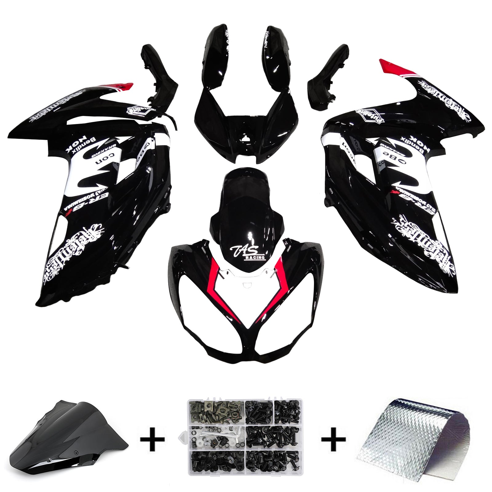 Amotopart 2012–2016 Kawasaki Ninja 650 Schwarz Weiß Verkleidungsset