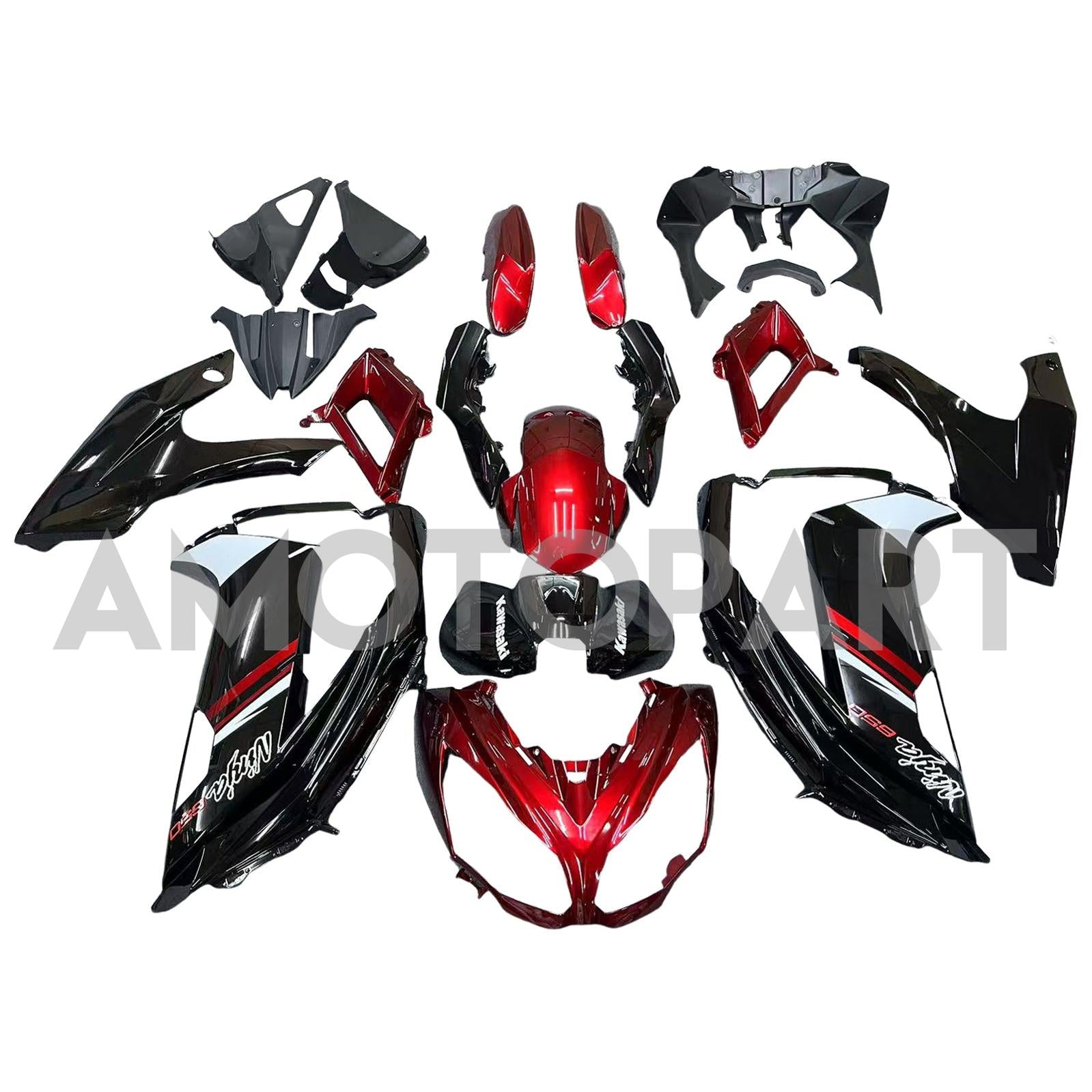 Amotopart 2012-2016 Kawasaki Ninja 650 Kit de carenado rojo brillante negro
