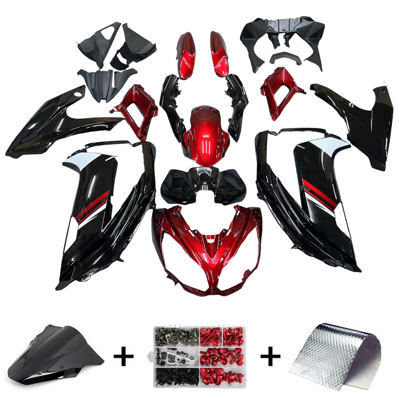 Amotopart 2012-2016 Kawasaki Ninja 650 Bright Red Black Fairing Kit