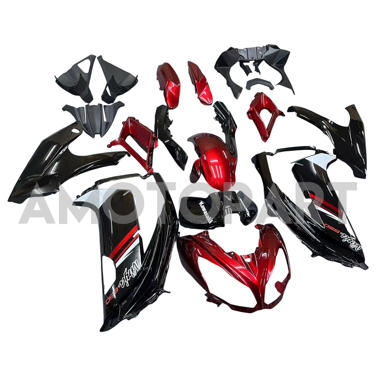 Amotopart 2012-2016 Kawasaki Ninja 650 Kit de carenado rojo brillante negro